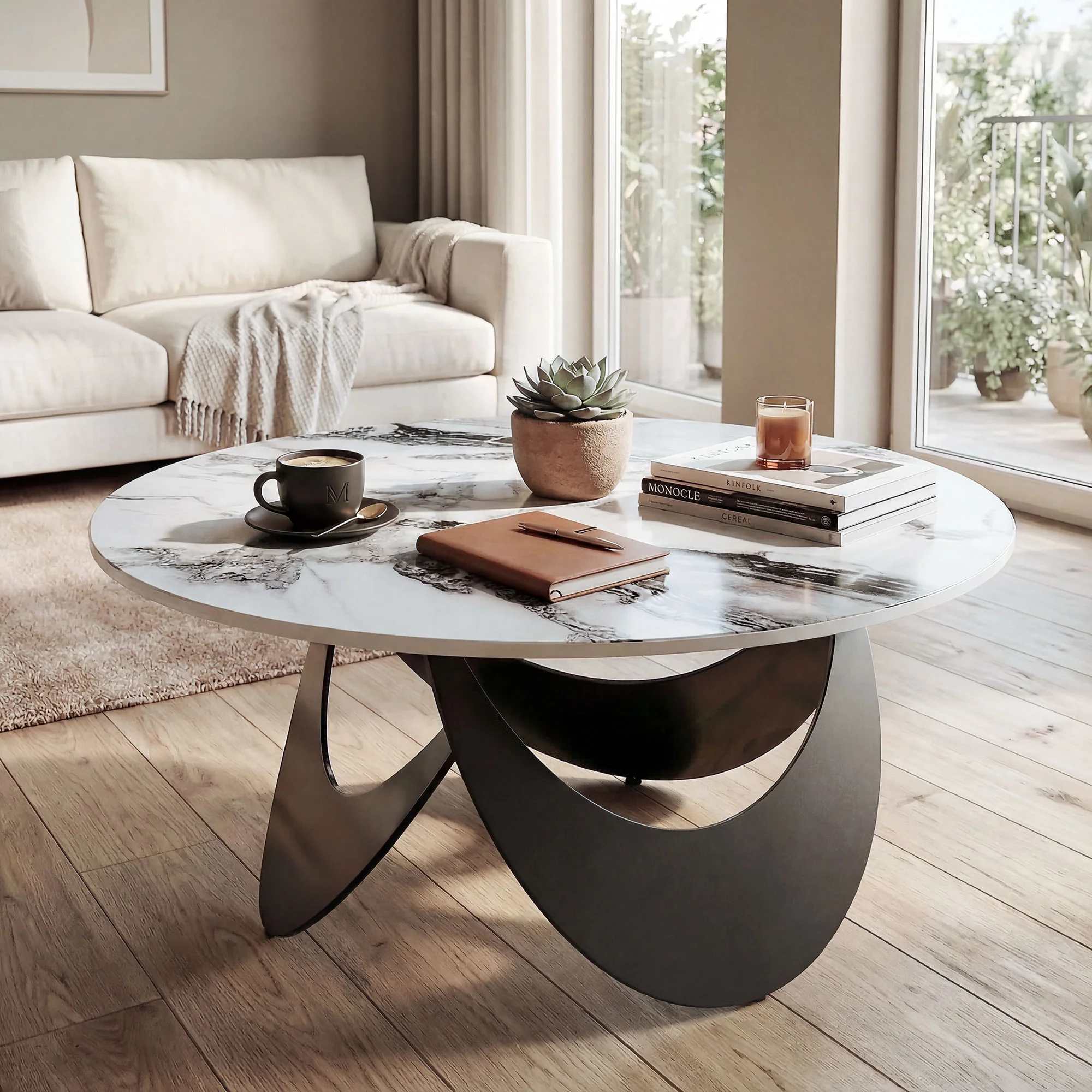 HOMCOM Coffee Table Sintered Stone Top White And Black - Image 8
