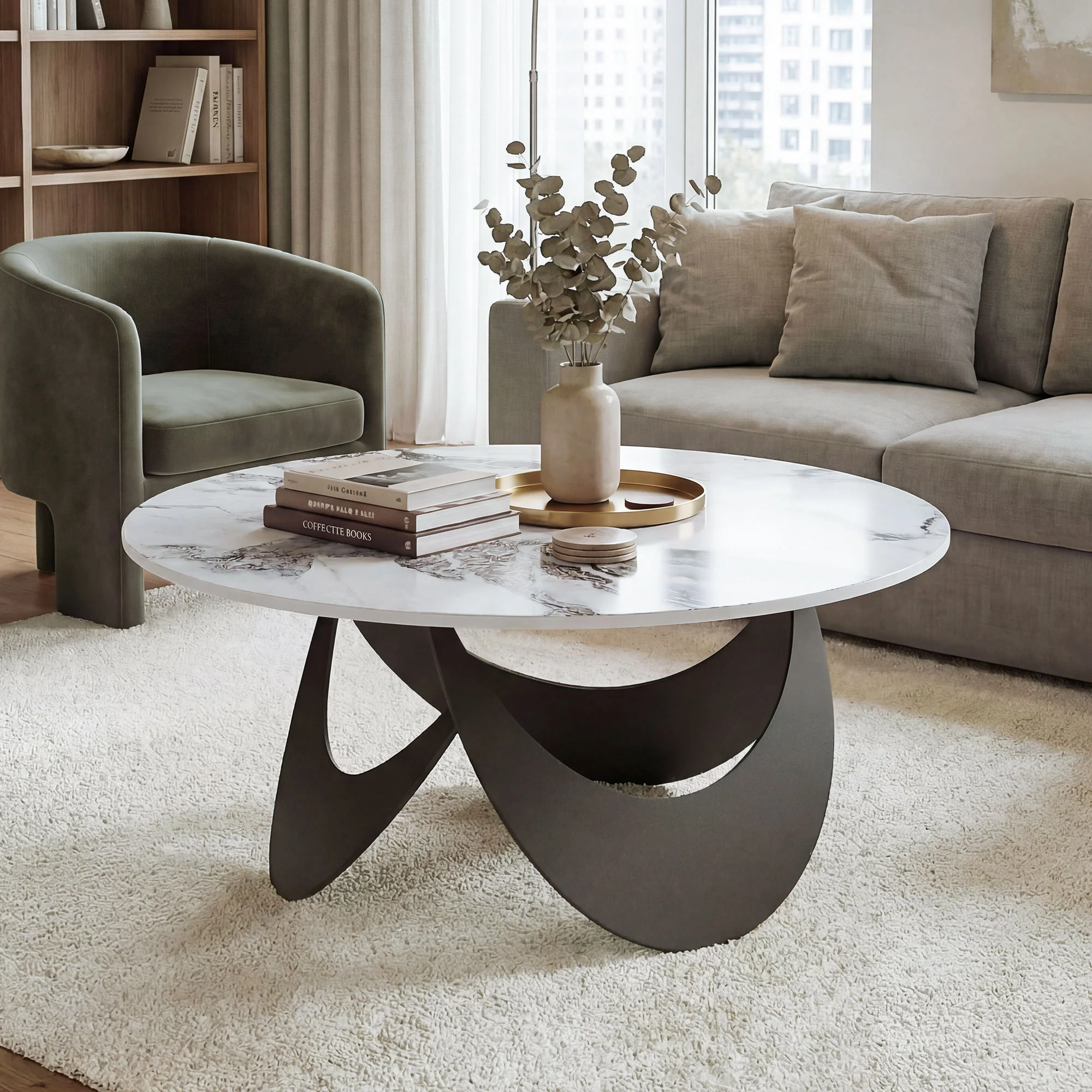 HOMCOM Coffee Table Sintered Stone Top White And Black - Image 9