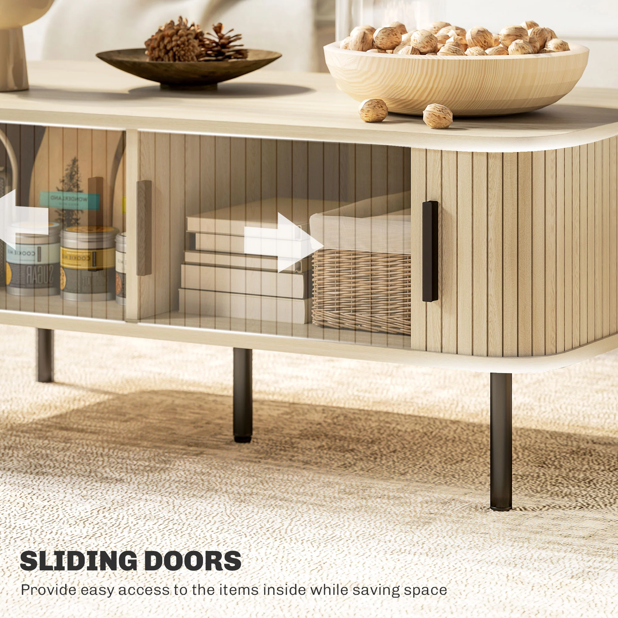 HOMCOM Coffee Table with Storage and Sliding Doors for Living Room, Oak - Image 4