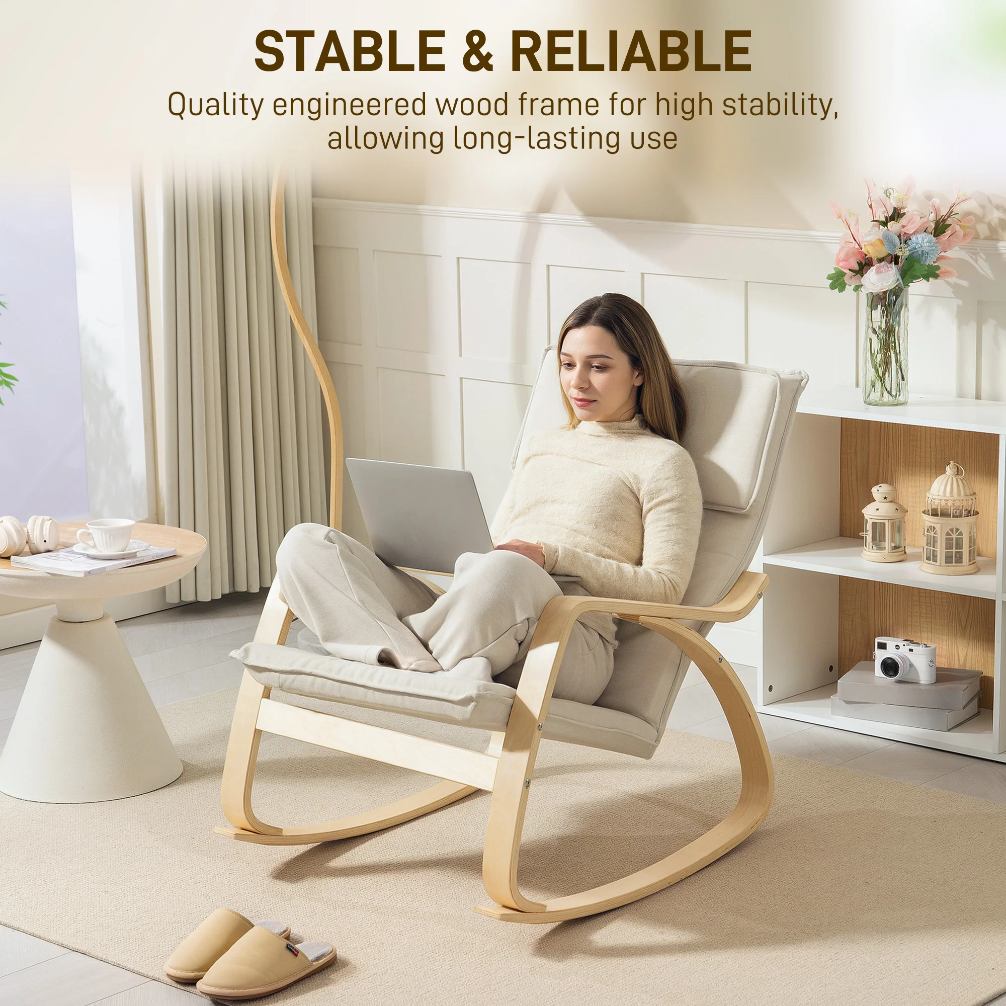 HOMCOM Comfortable Relax Rocking Chair With High Back - Image 6