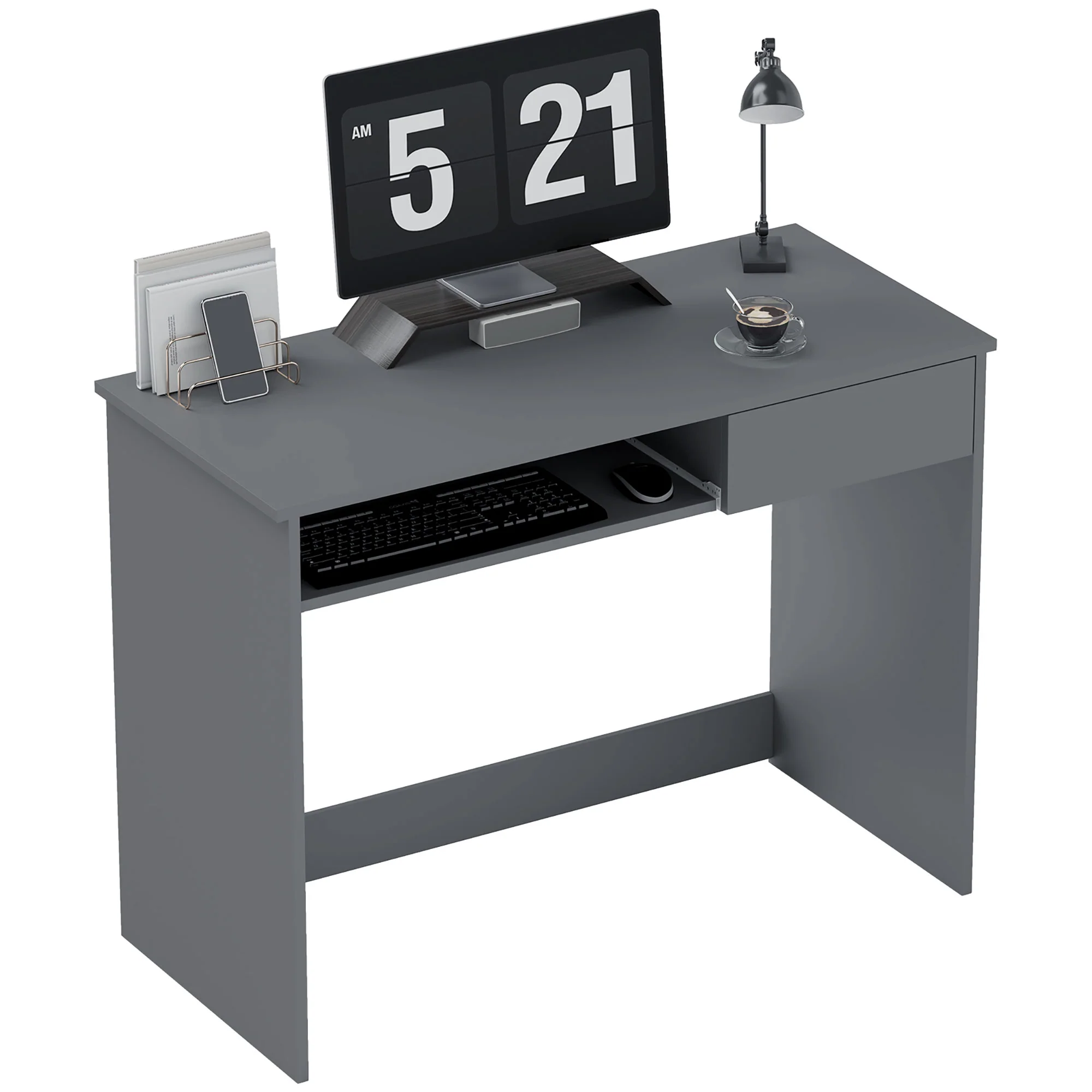HOMCOM Compact Computer Table With Keyboard Tray And Drawer - Image 10