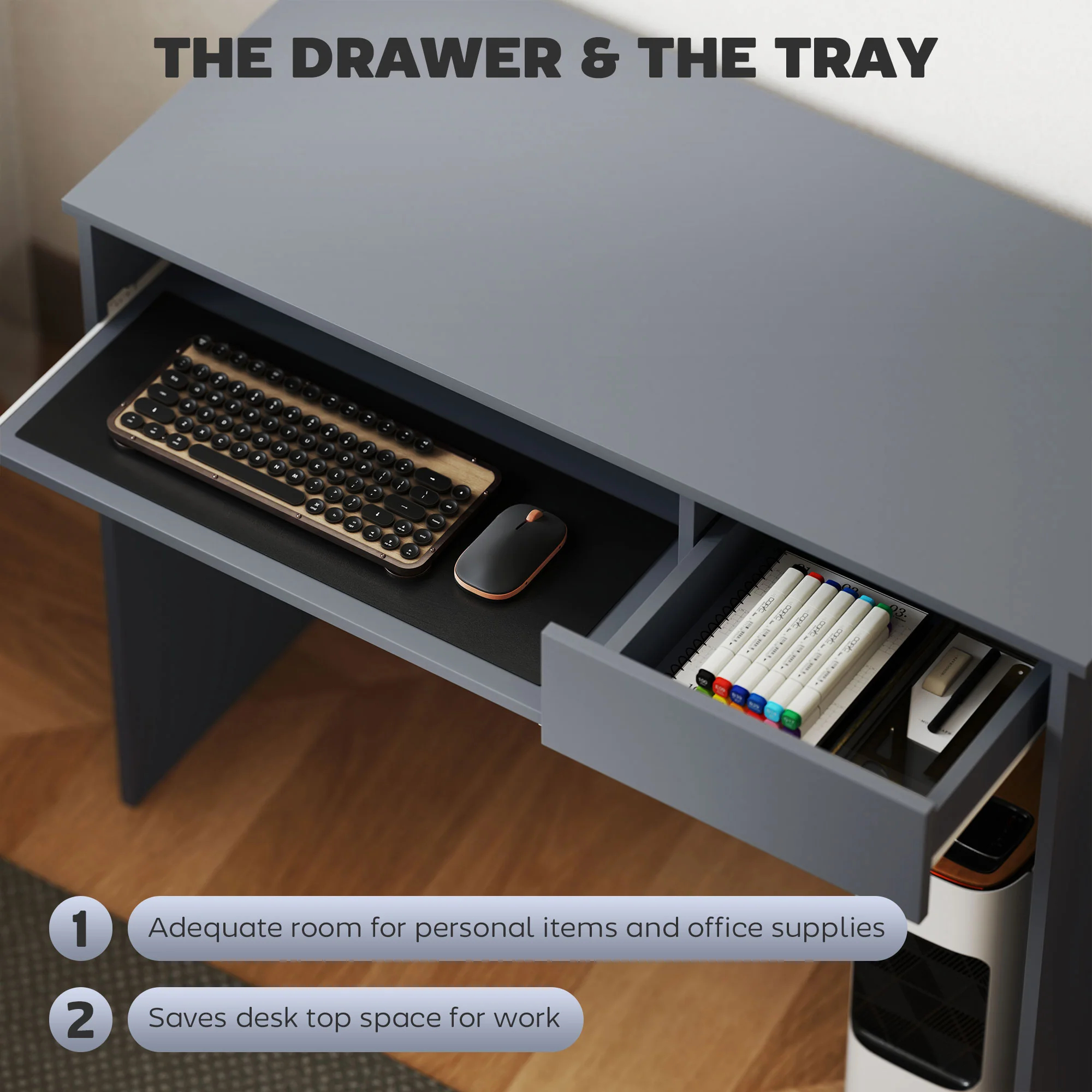 HOMCOM Compact Computer Table With Keyboard Tray And Drawer - Image 12