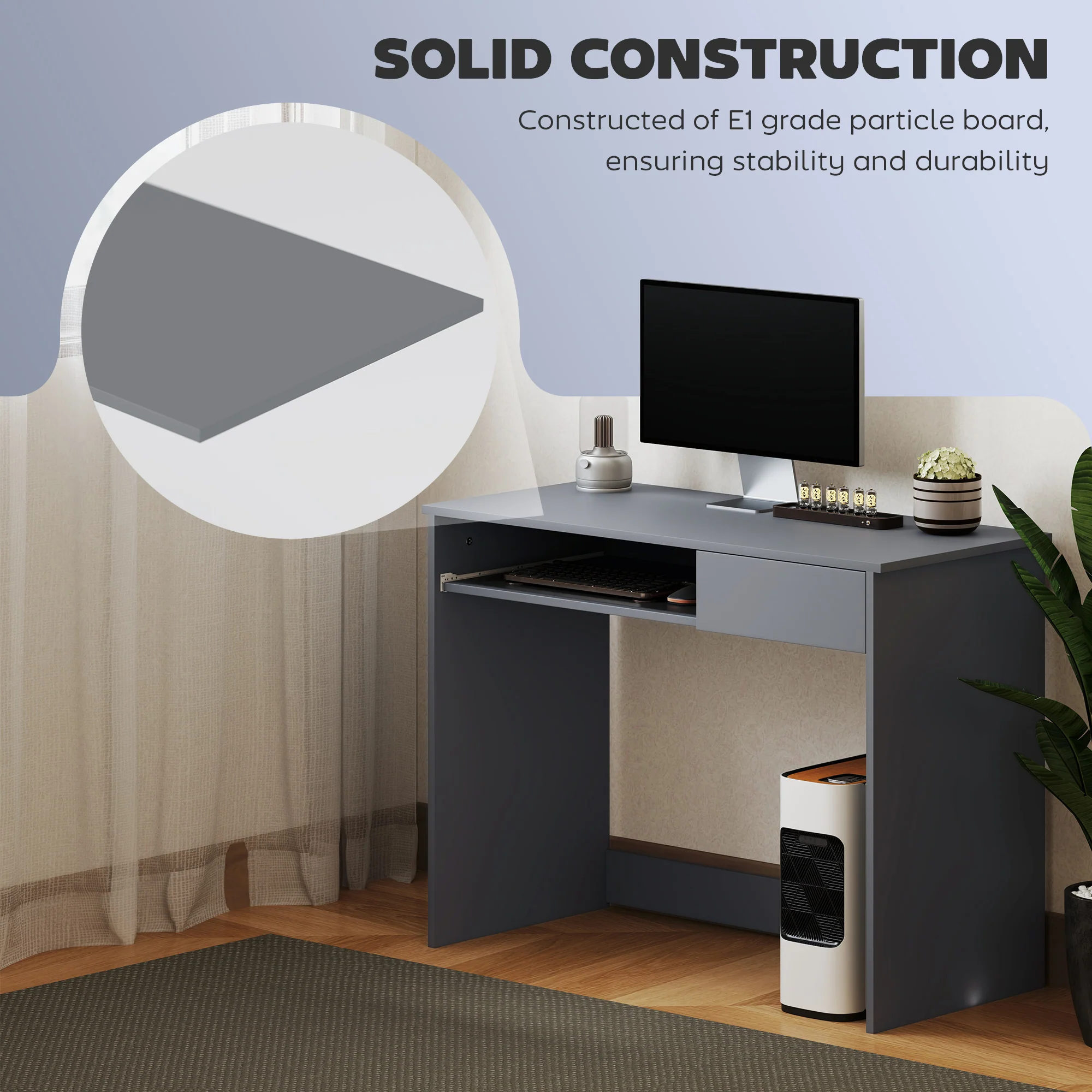 HOMCOM Compact Computer Table With Keyboard Tray And Drawer - Image 13