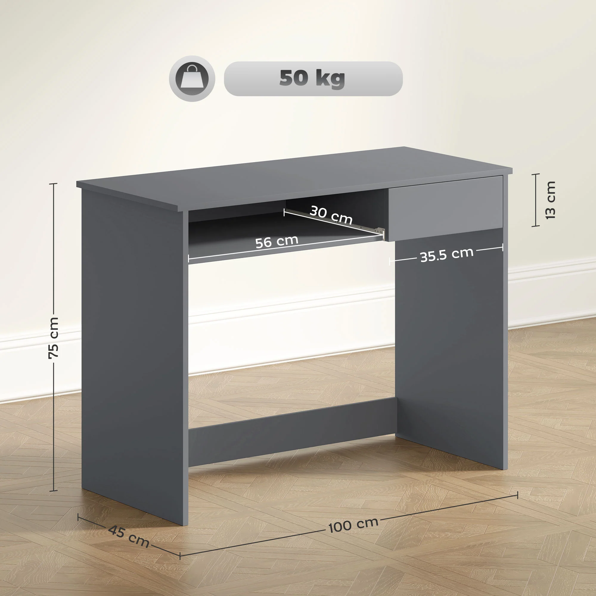HOMCOM Compact Computer Table With Keyboard Tray And Drawer - Image 14