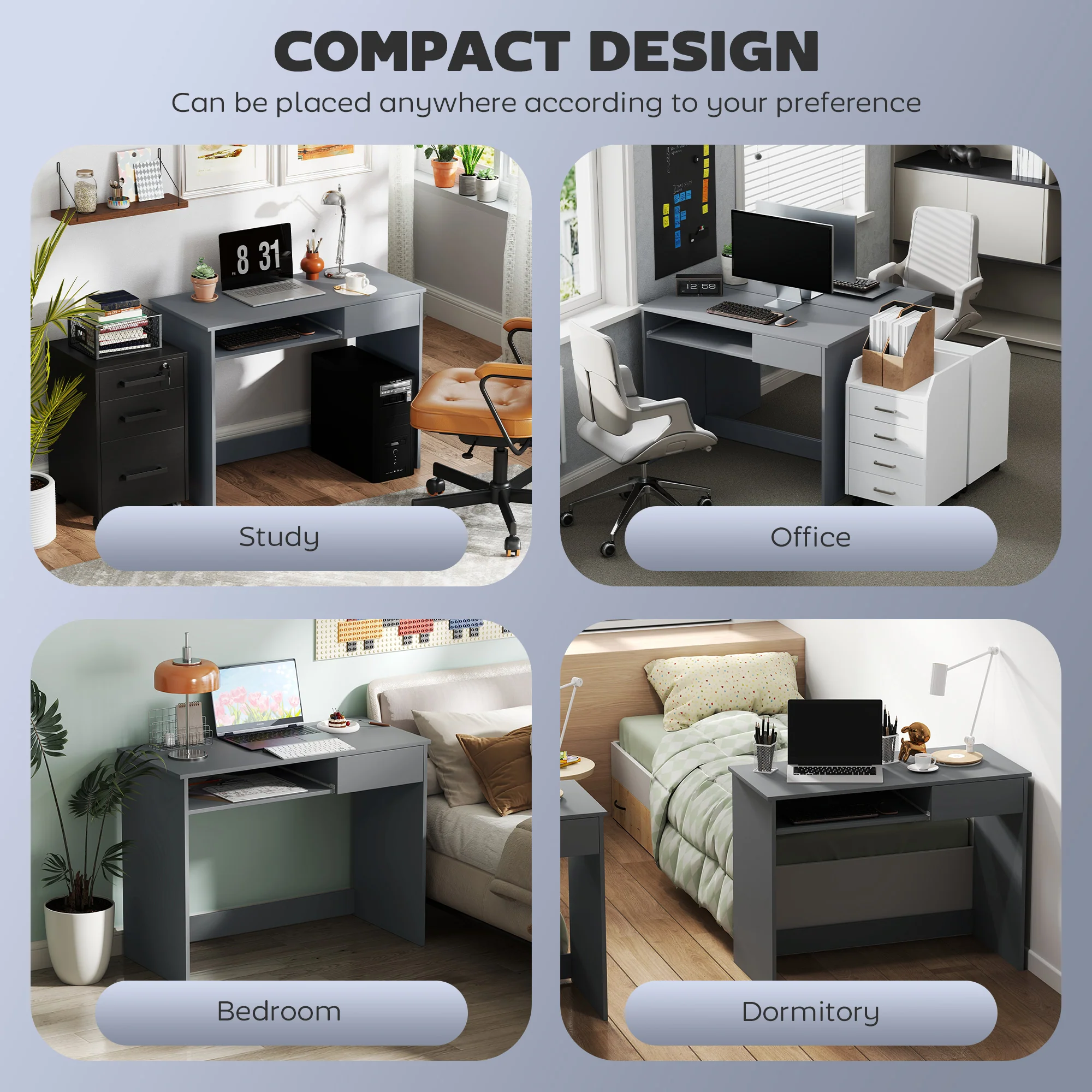 HOMCOM Compact Computer Table With Keyboard Tray And Drawer - Image 15