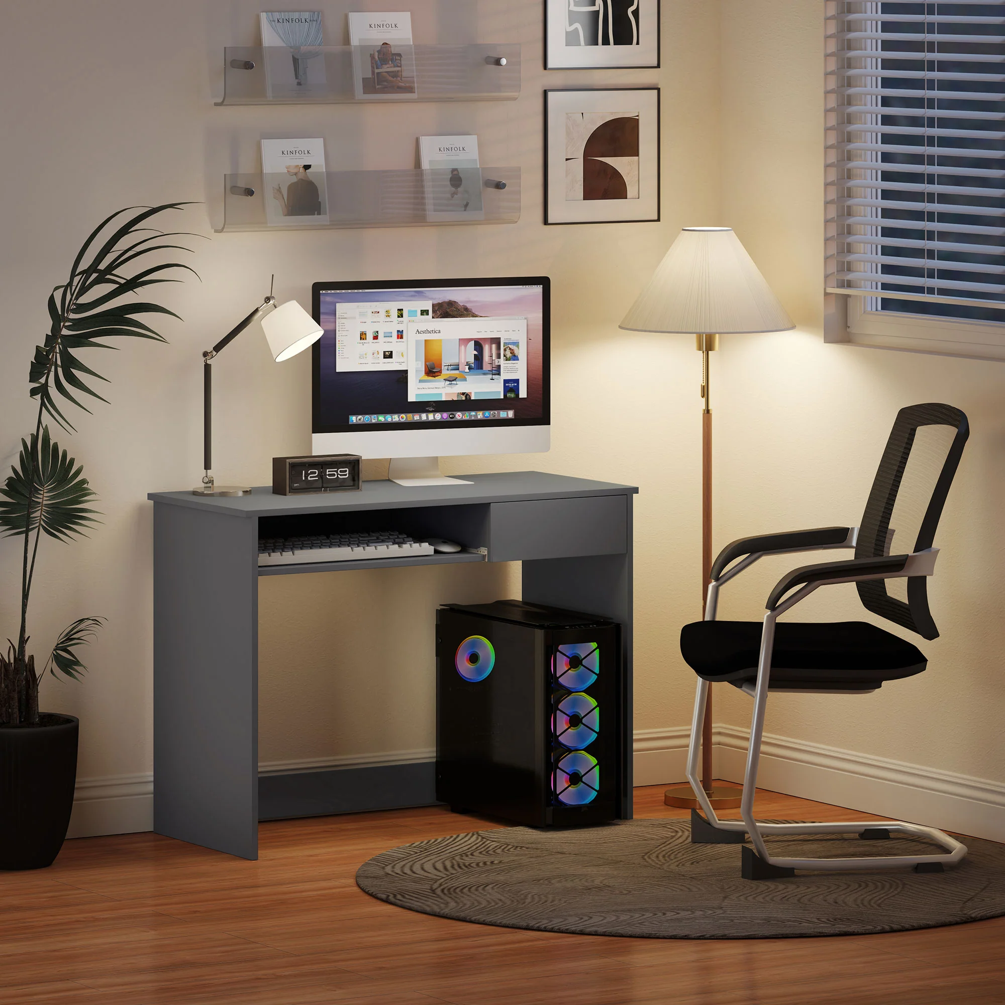 HOMCOM Compact Computer Table With Keyboard Tray And Drawer - Image 16