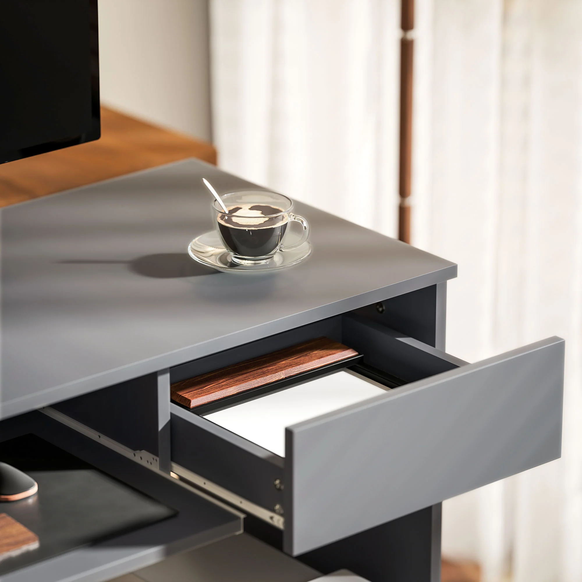 HOMCOM Compact Computer Table With Keyboard Tray And Drawer - Image 17