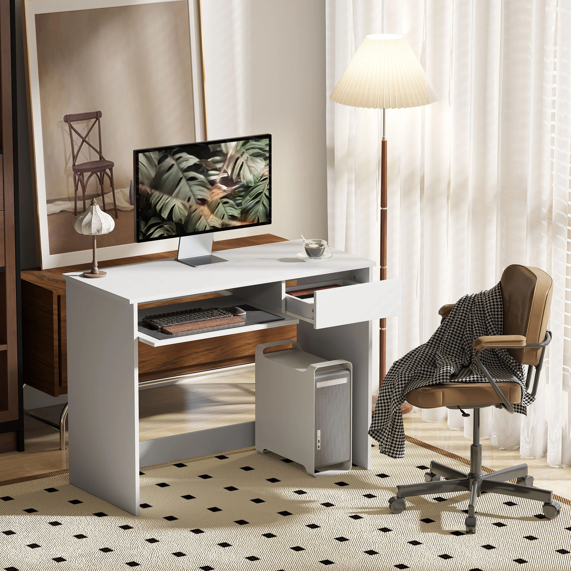 HOMCOM Compact Computer Table With Keyboard Tray And Drawer - Image 20