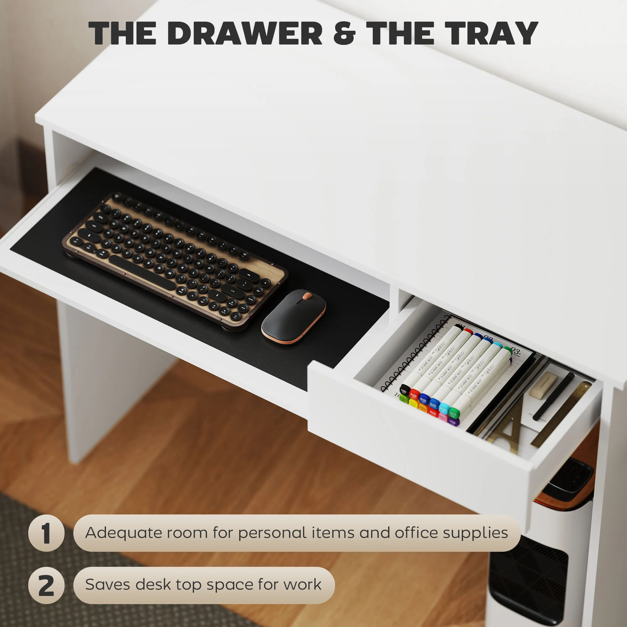 HOMCOM Compact Computer Table With Keyboard Tray And Drawer - Image 21
