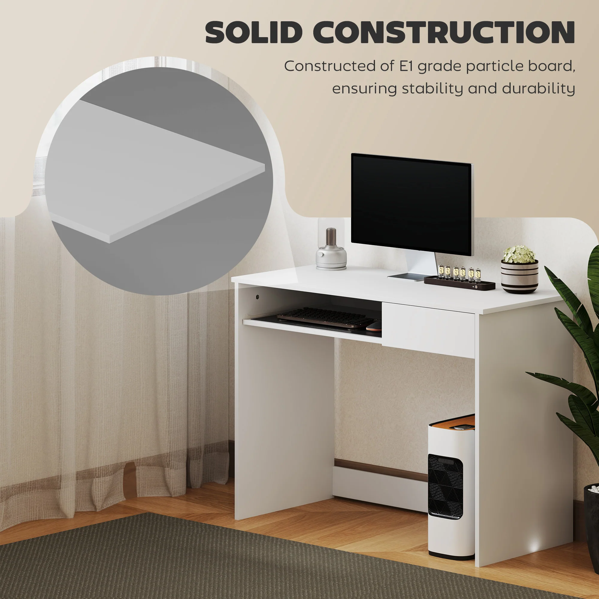 HOMCOM Compact Computer Table With Keyboard Tray And Drawer - Image 22