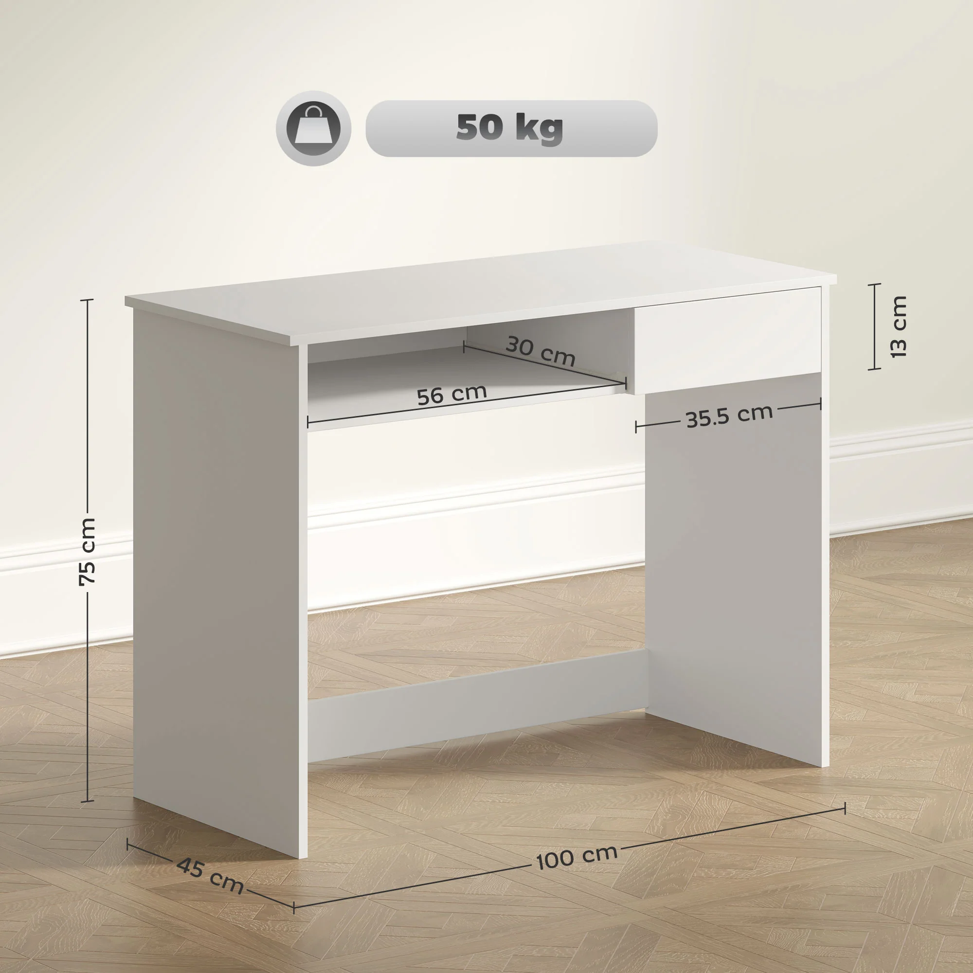 HOMCOM Compact Computer Table With Keyboard Tray And Drawer - Image 23