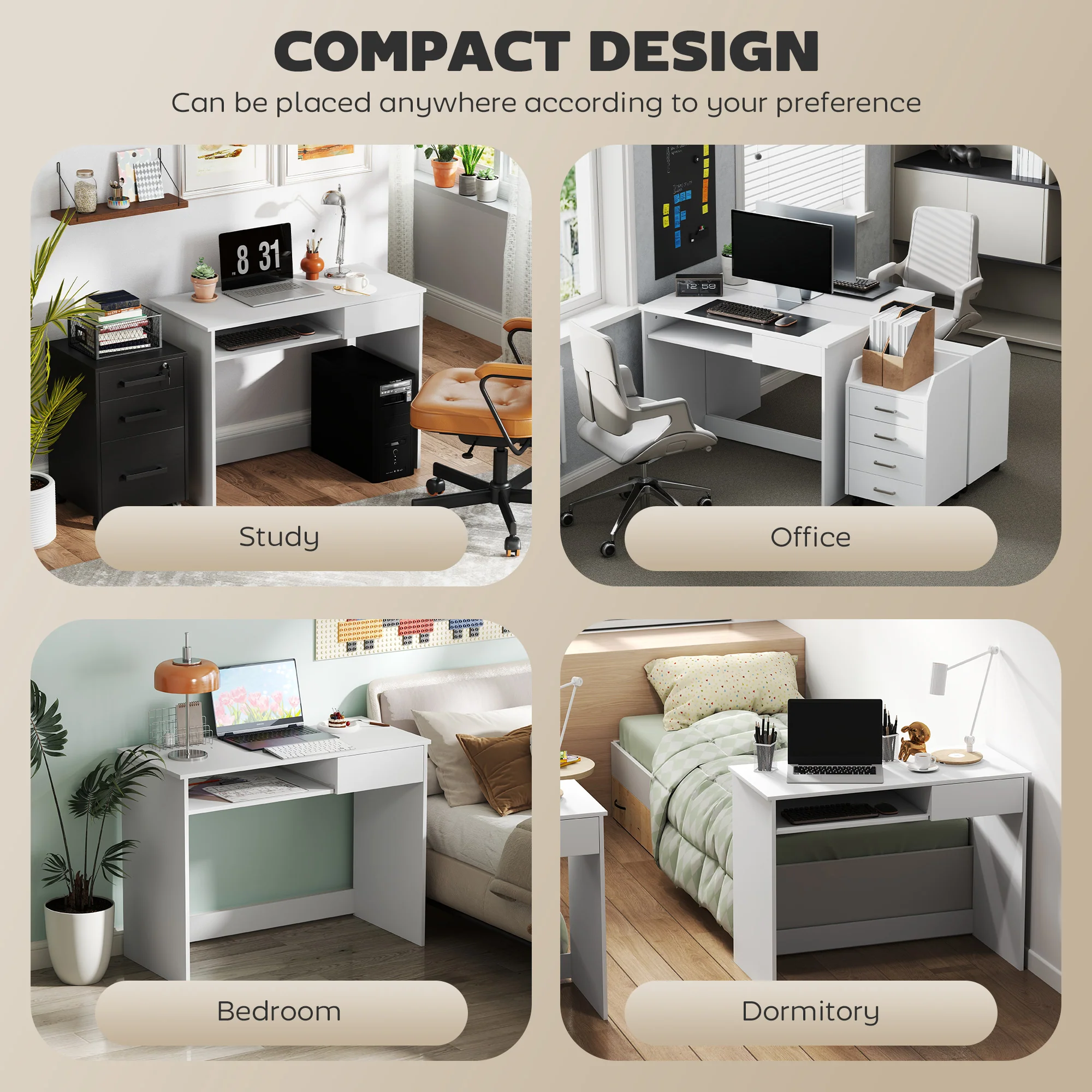HOMCOM Compact Computer Table With Keyboard Tray And Drawer - Image 24