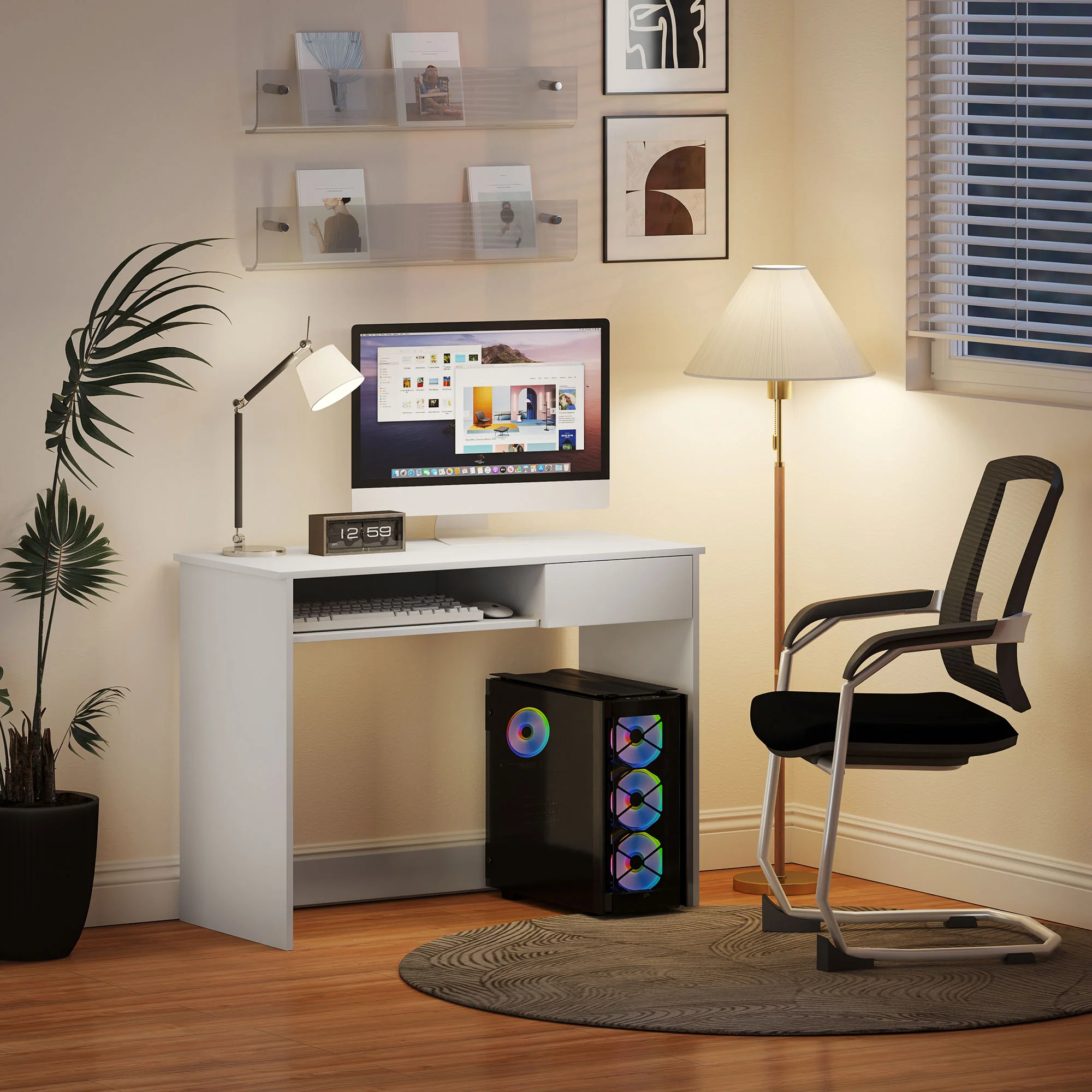 HOMCOM Compact Computer Table With Keyboard Tray And Drawer - Image 25
