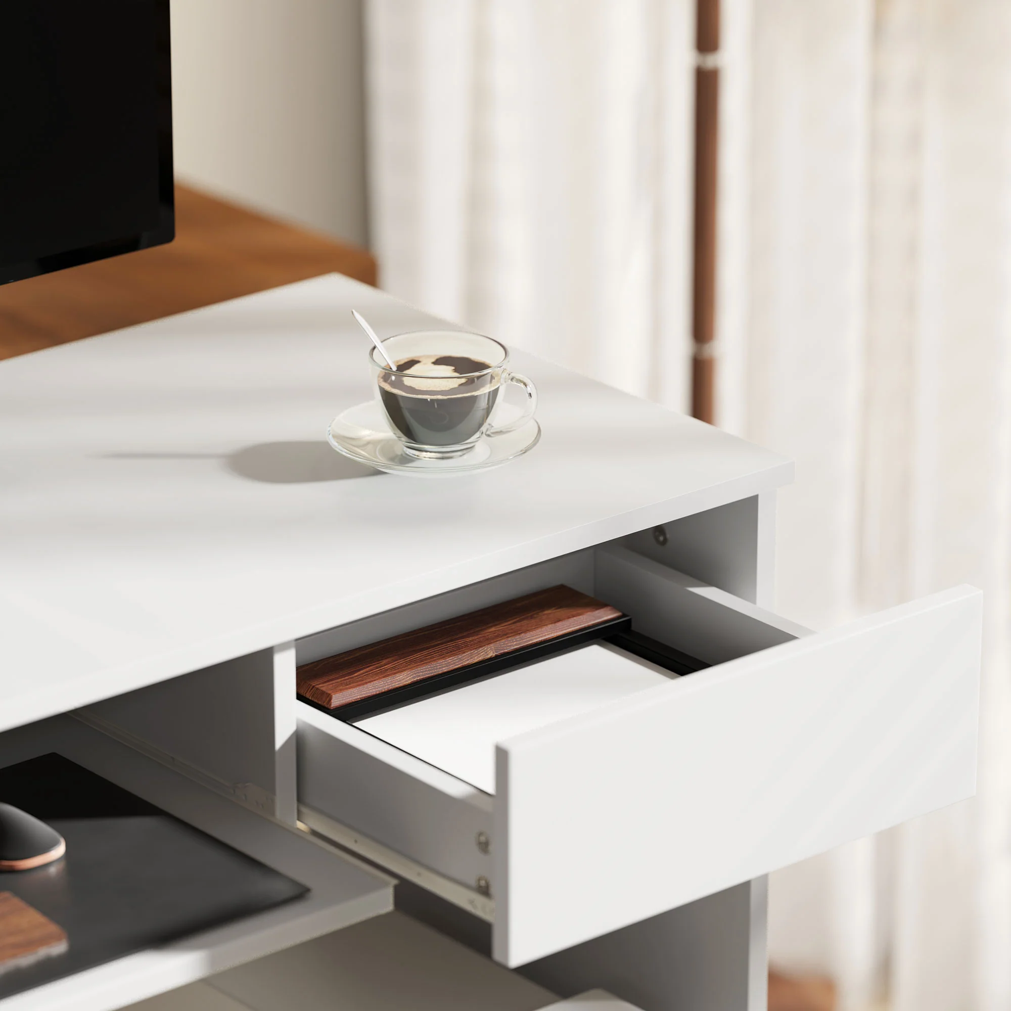 HOMCOM Compact Computer Table With Keyboard Tray And Drawer - Image 26