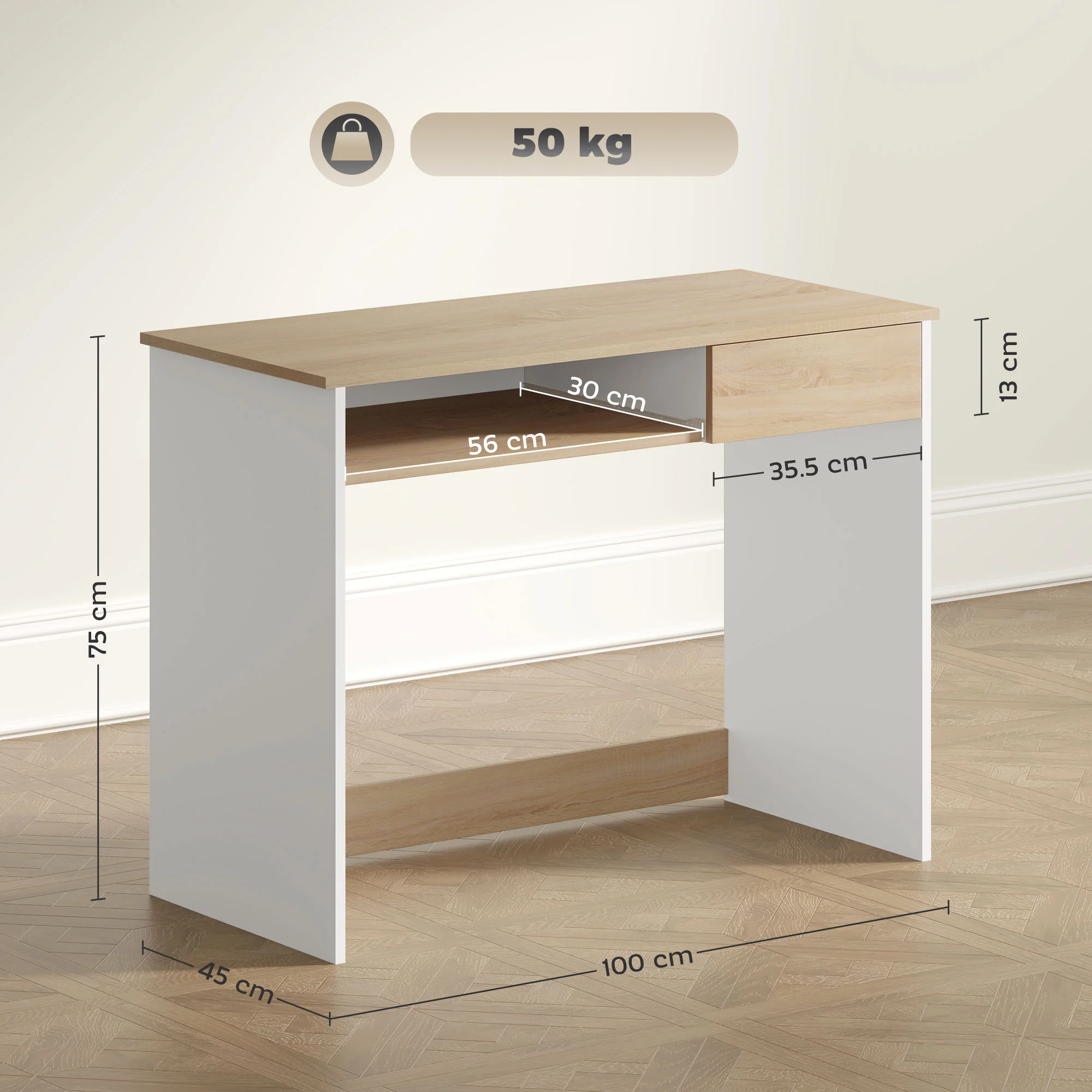 HOMCOM Compact Computer Table With Keyboard Tray And Drawer - Image 5