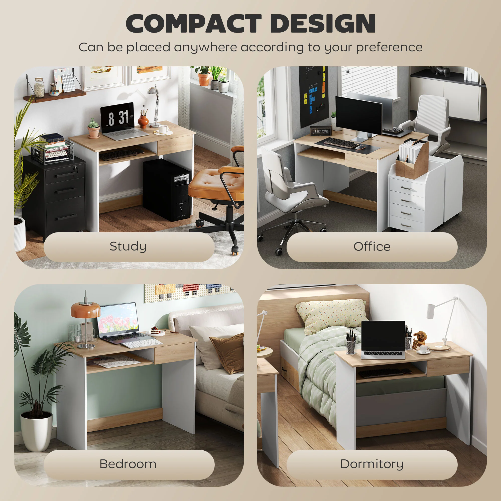 HOMCOM Compact Computer Table With Keyboard Tray And Drawer - Image 6