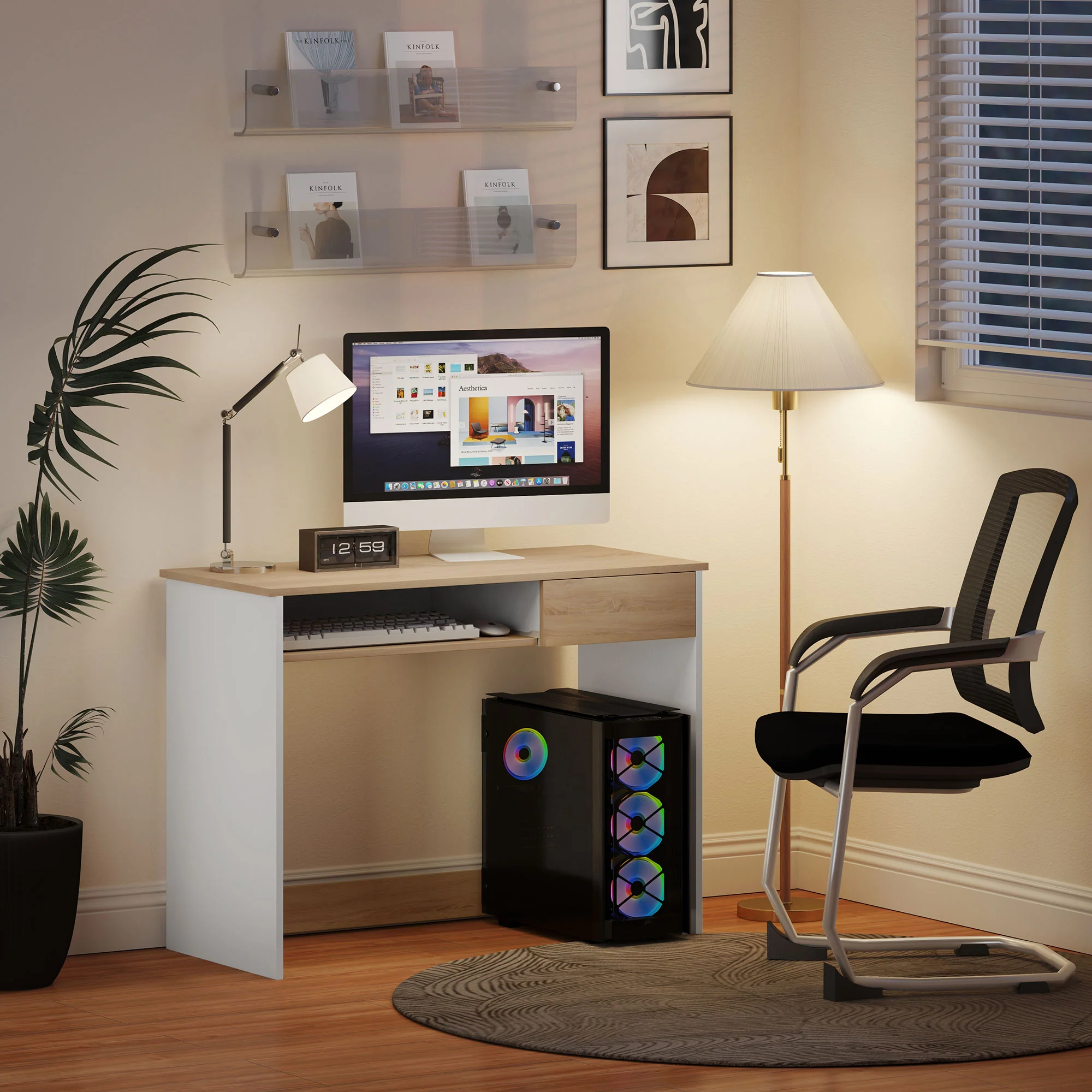HOMCOM Compact Computer Table With Keyboard Tray And Drawer - Image 7