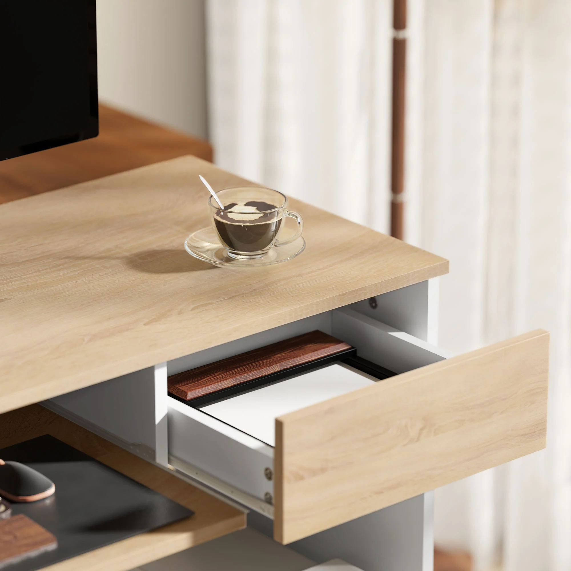 HOMCOM Compact Computer Table With Keyboard Tray And Drawer - Image 8
