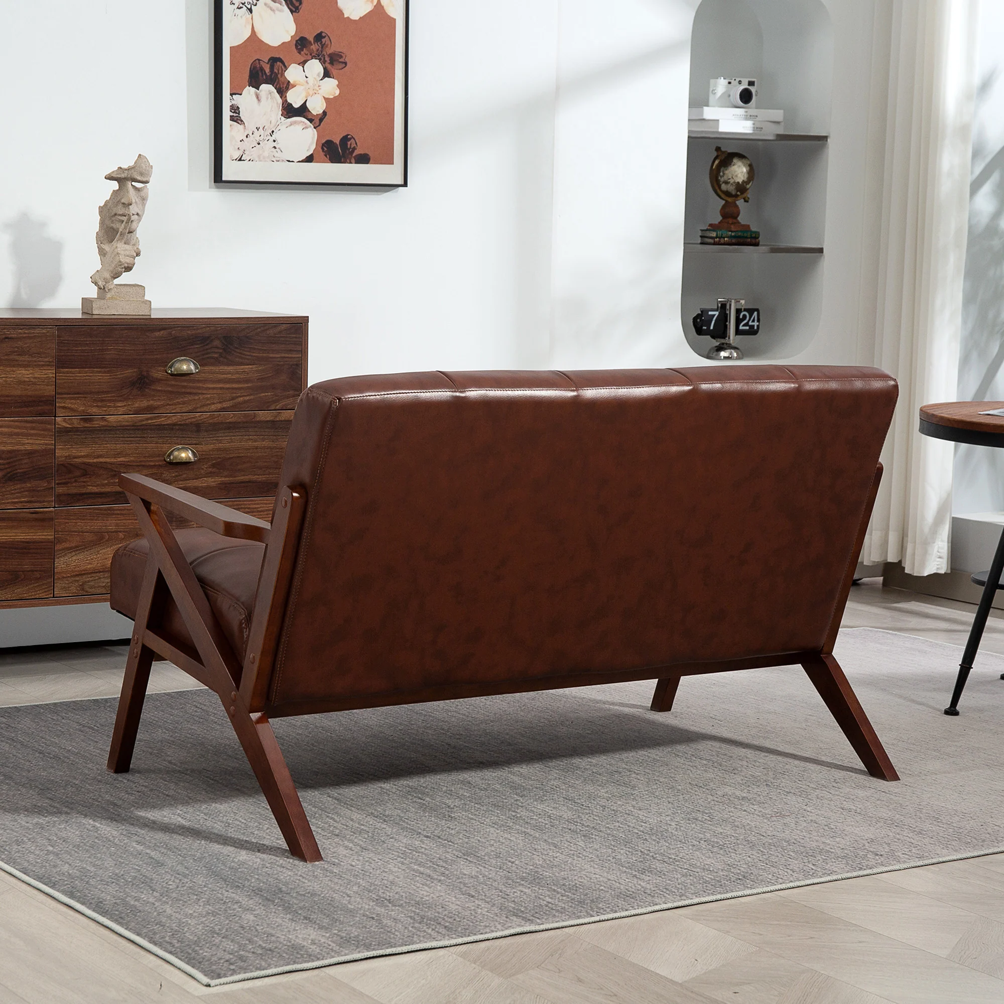 HOMCOM Compact Small Sofa With Solid Wood Frame, Vintage 2 Seater Sofa Brown - Image 8