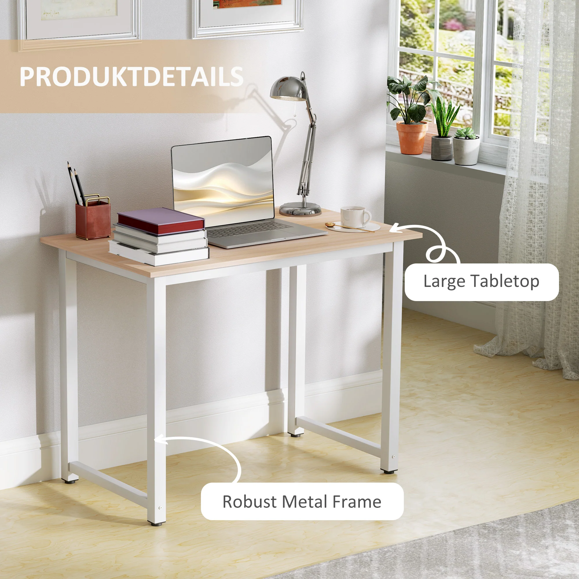 HOMCOM Computer Desk Dining Table Writing Table with Metal Frame, White - Image 13