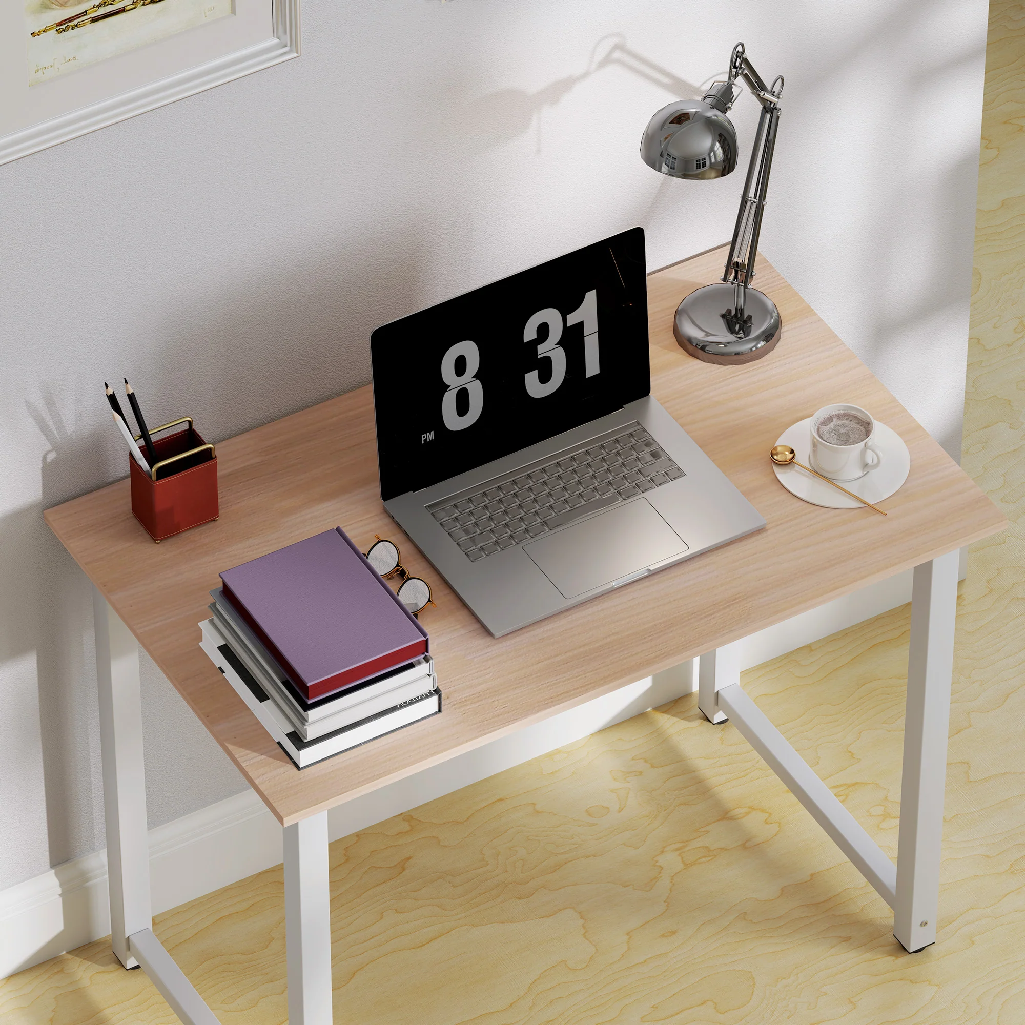 HOMCOM Computer Desk Dining Table Writing Table with Metal Frame, White - Image 18