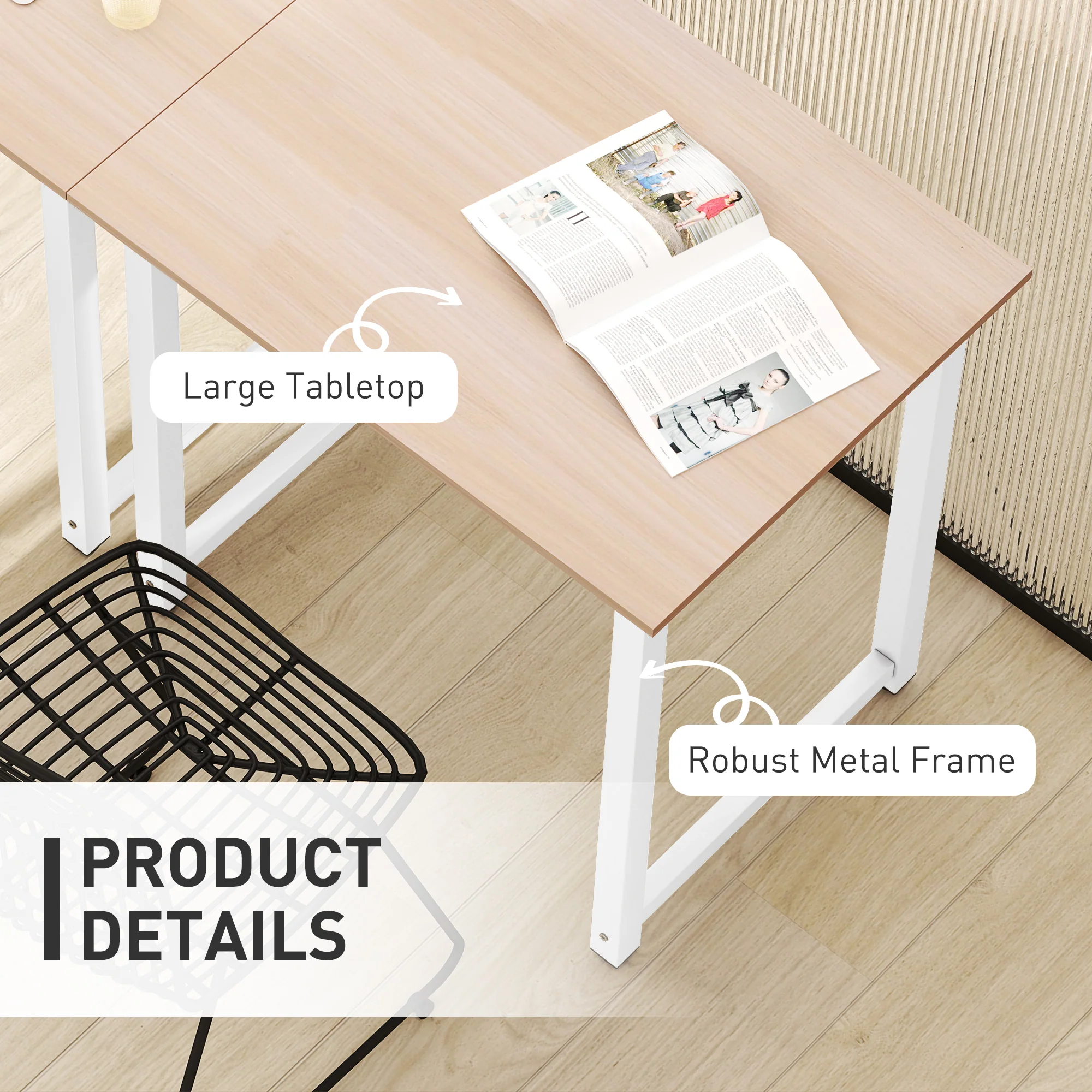 HOMCOM Computer Desk Dining Table Writing Table with Metal Frame, White - Image 4