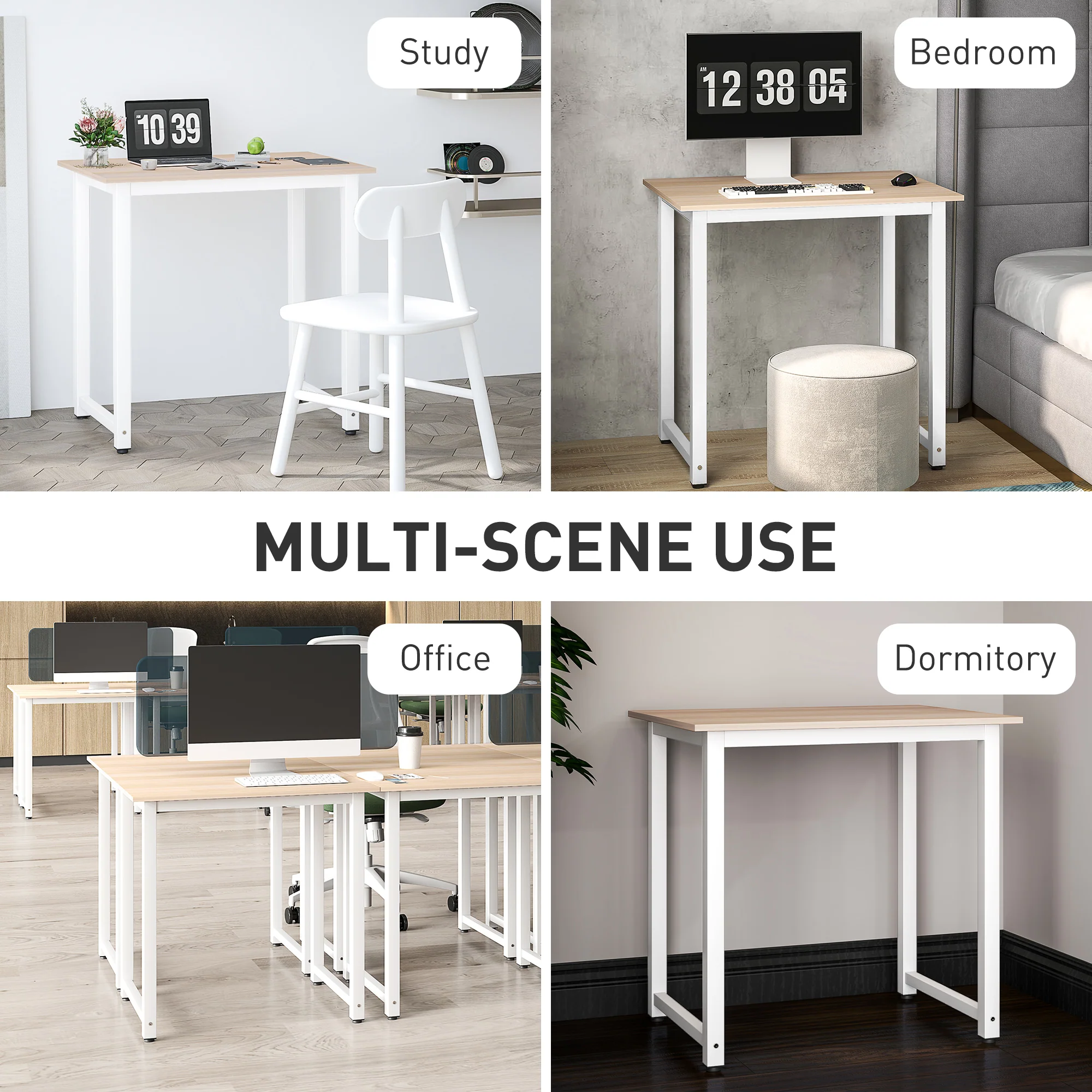 HOMCOM Computer Desk Dining Table Writing Table with Metal Frame, White - Image 6