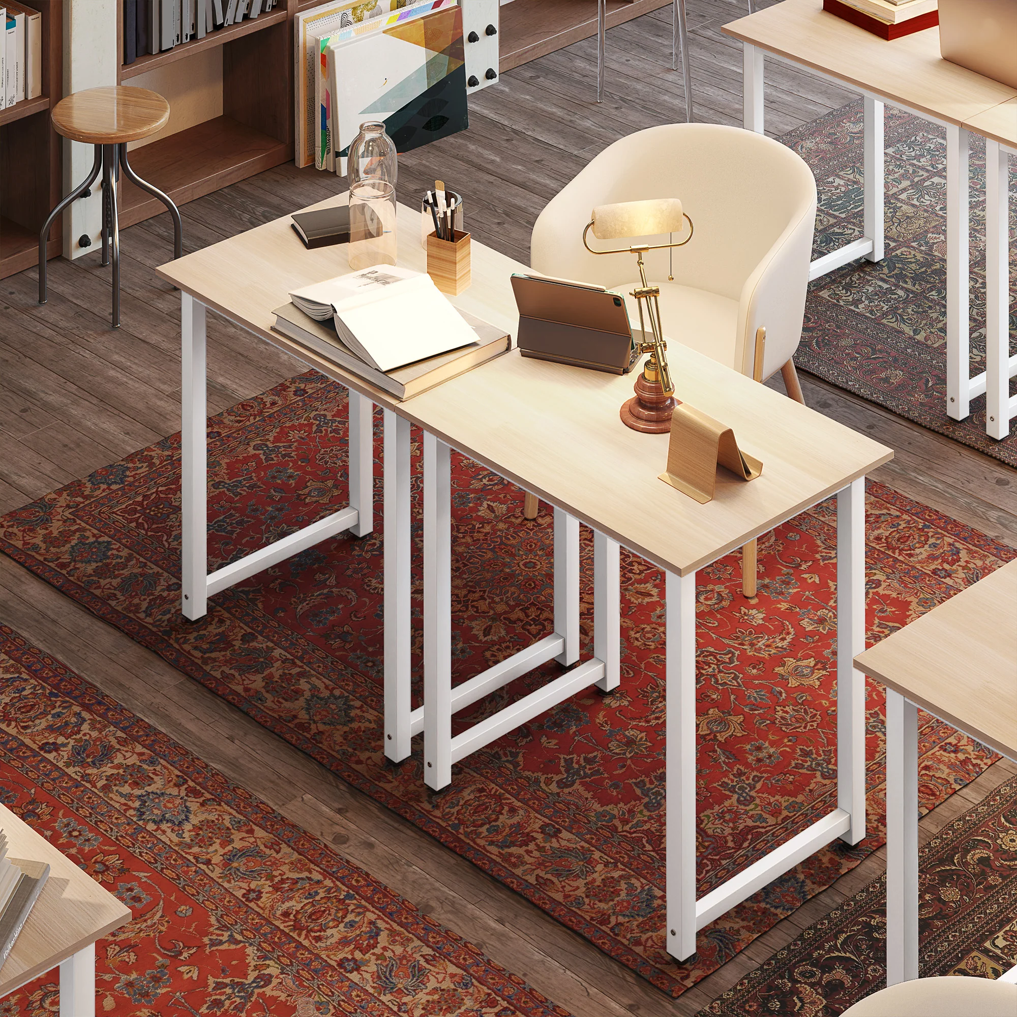 HOMCOM Computer Desk Dining Table Writing Table with Metal Frame, White - Image 7