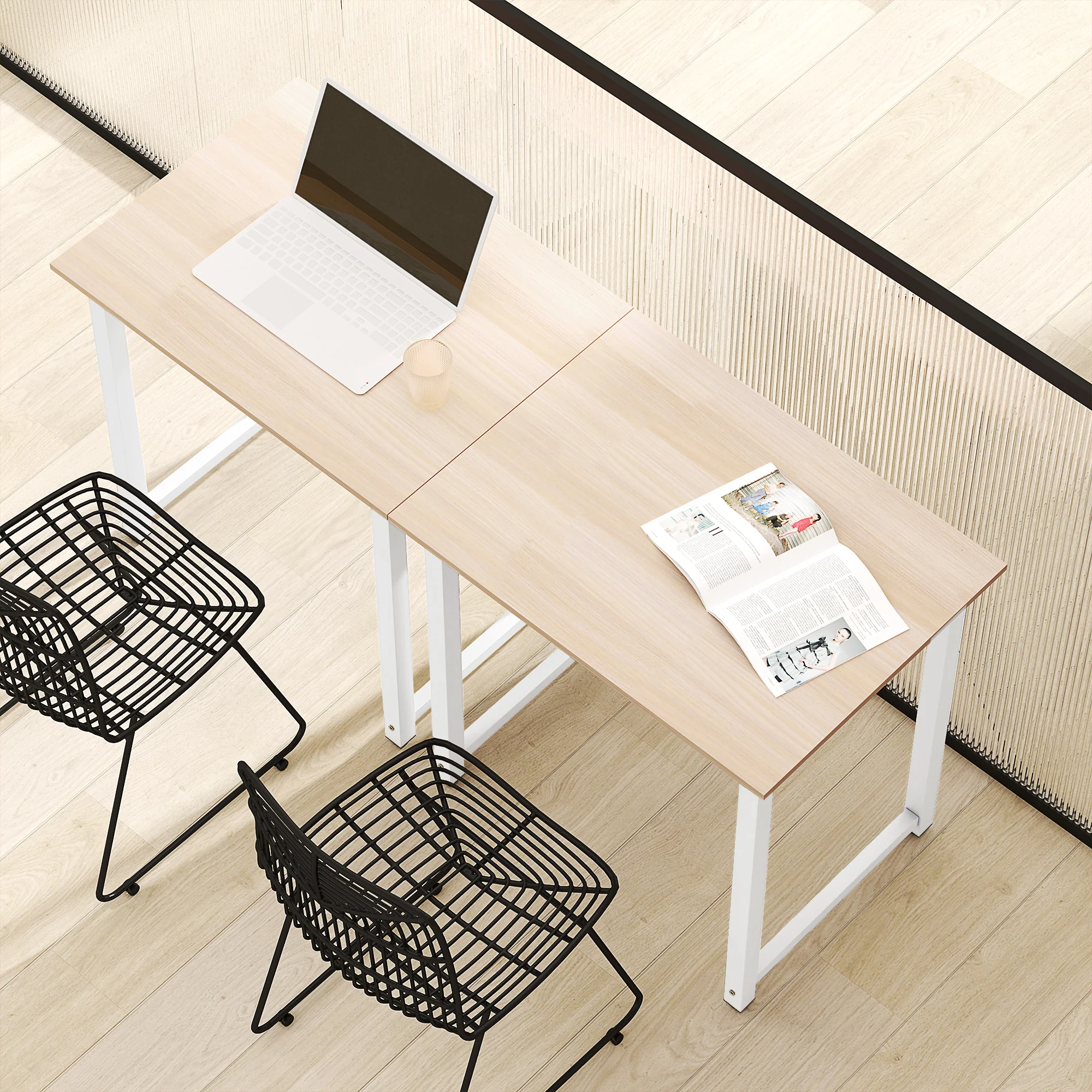 HOMCOM Computer Desk Dining Table Writing Table with Metal Frame, White - Image 9