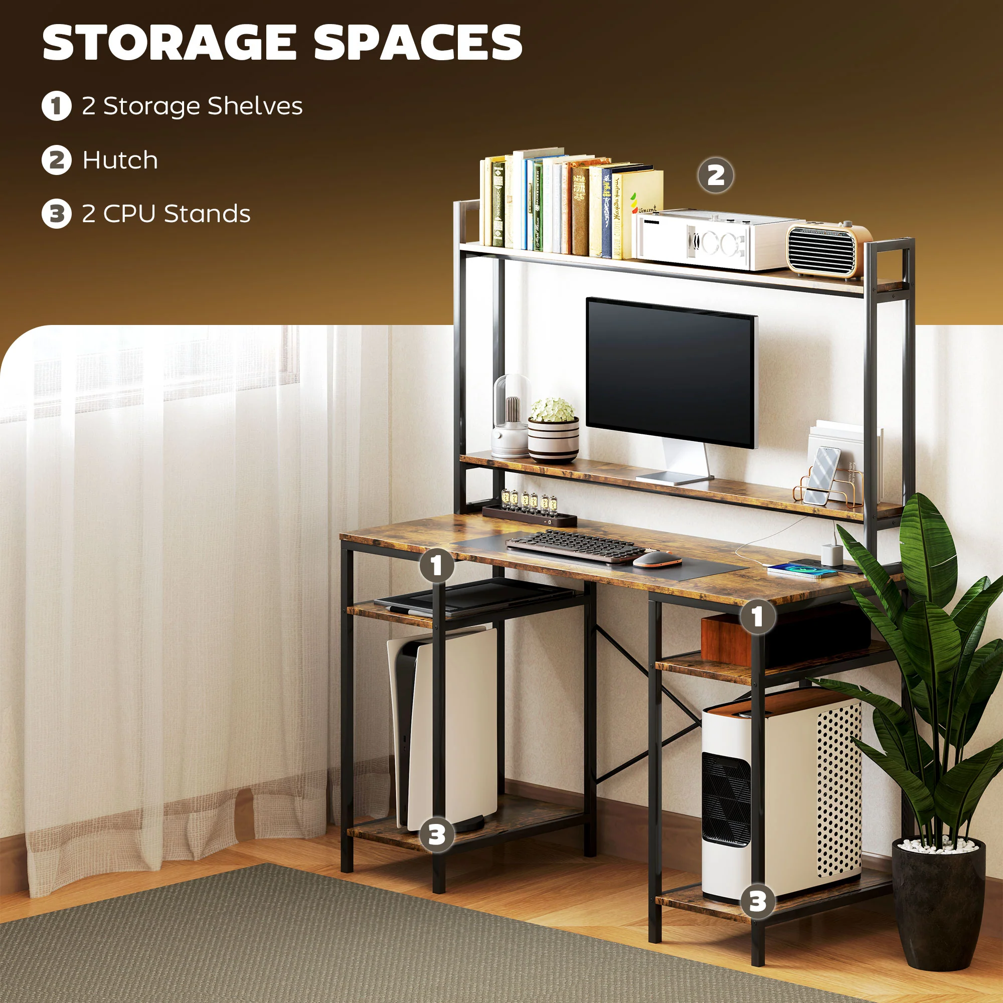 HOMCOM Computer Desk Home Office Desk with Monitor Stand - Image 16