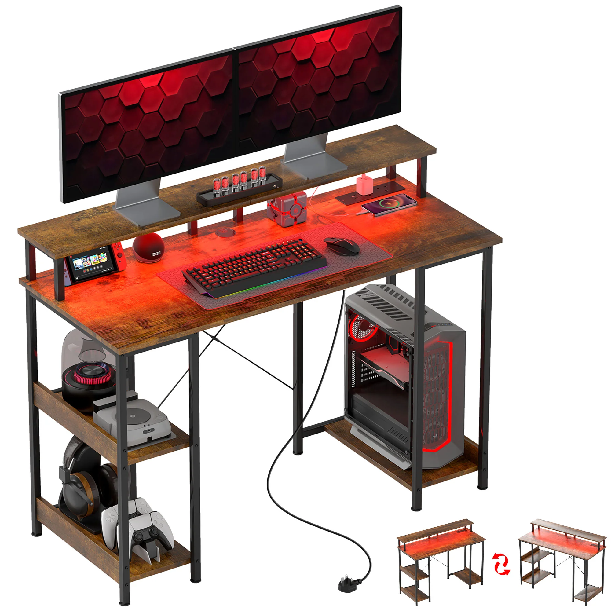 HOMCOM Computer Desk Reversible Home Office Desk With Storage - Image 10