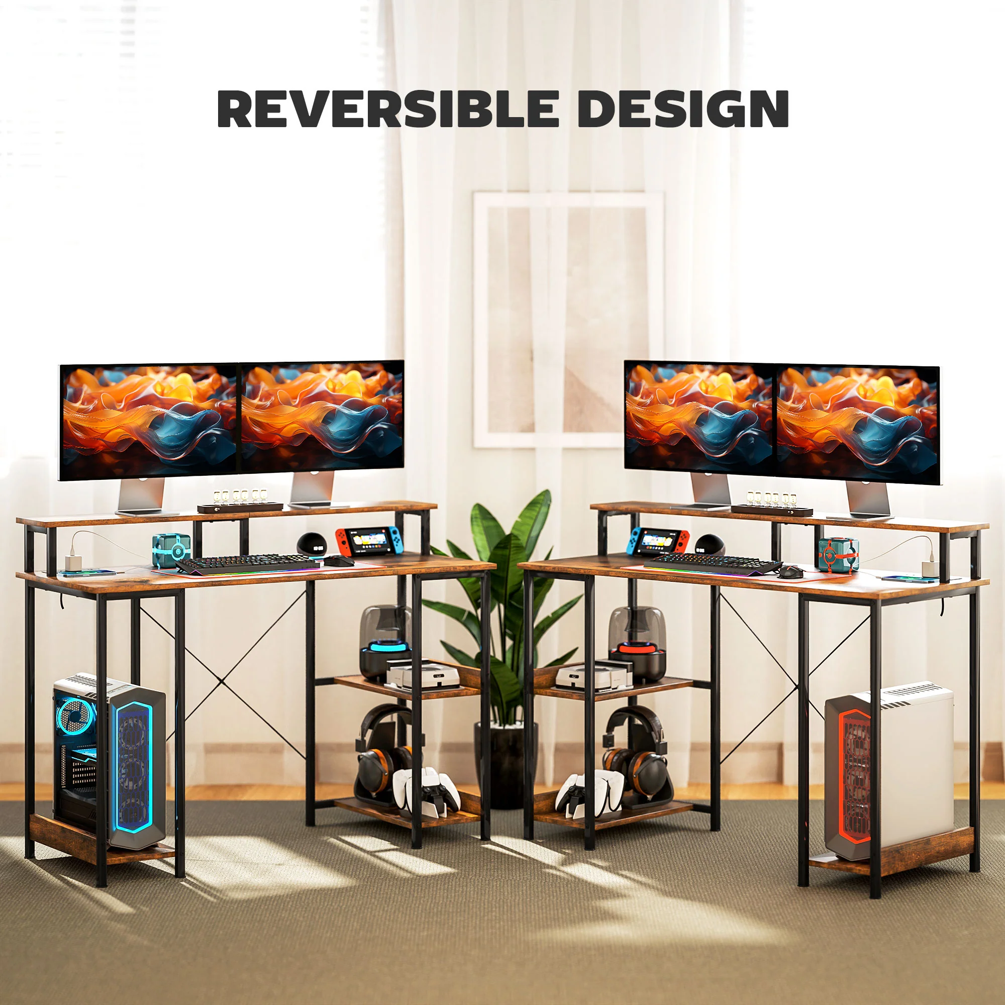 HOMCOM Computer Desk Reversible Home Office Desk With Storage - Image 16