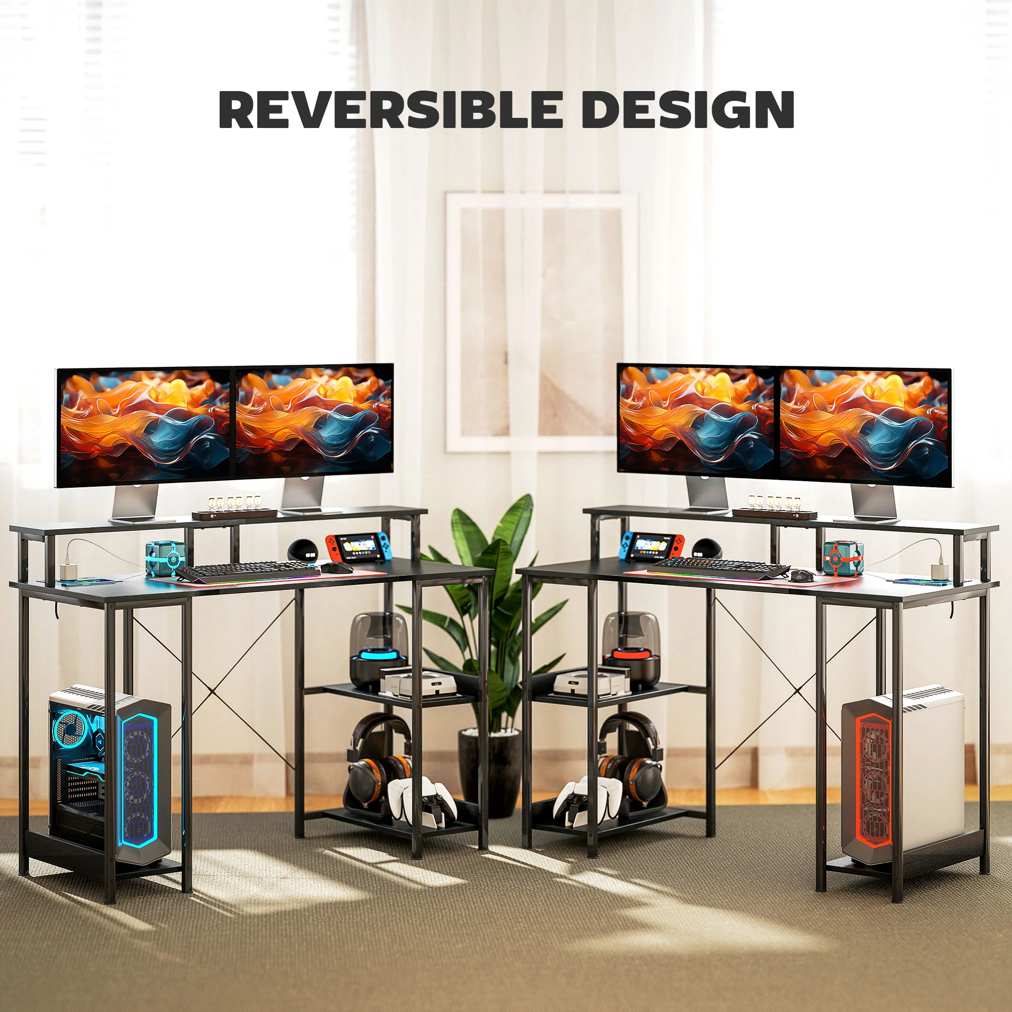 HOMCOM Computer Desk Reversible Home Office Desk With Storage - Image 7