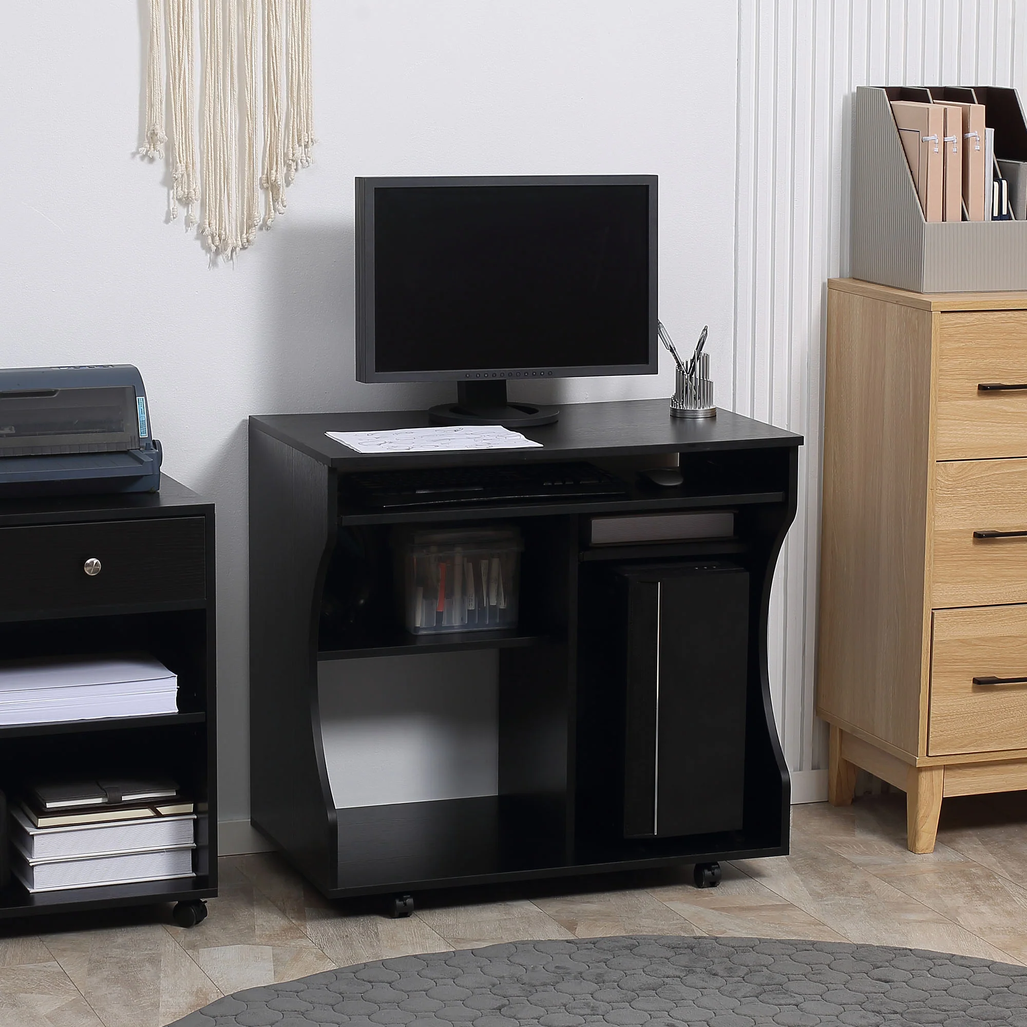 HOMCOM Computer Table Study Desk with Sliding Keyboard Tray, Black - Image 2