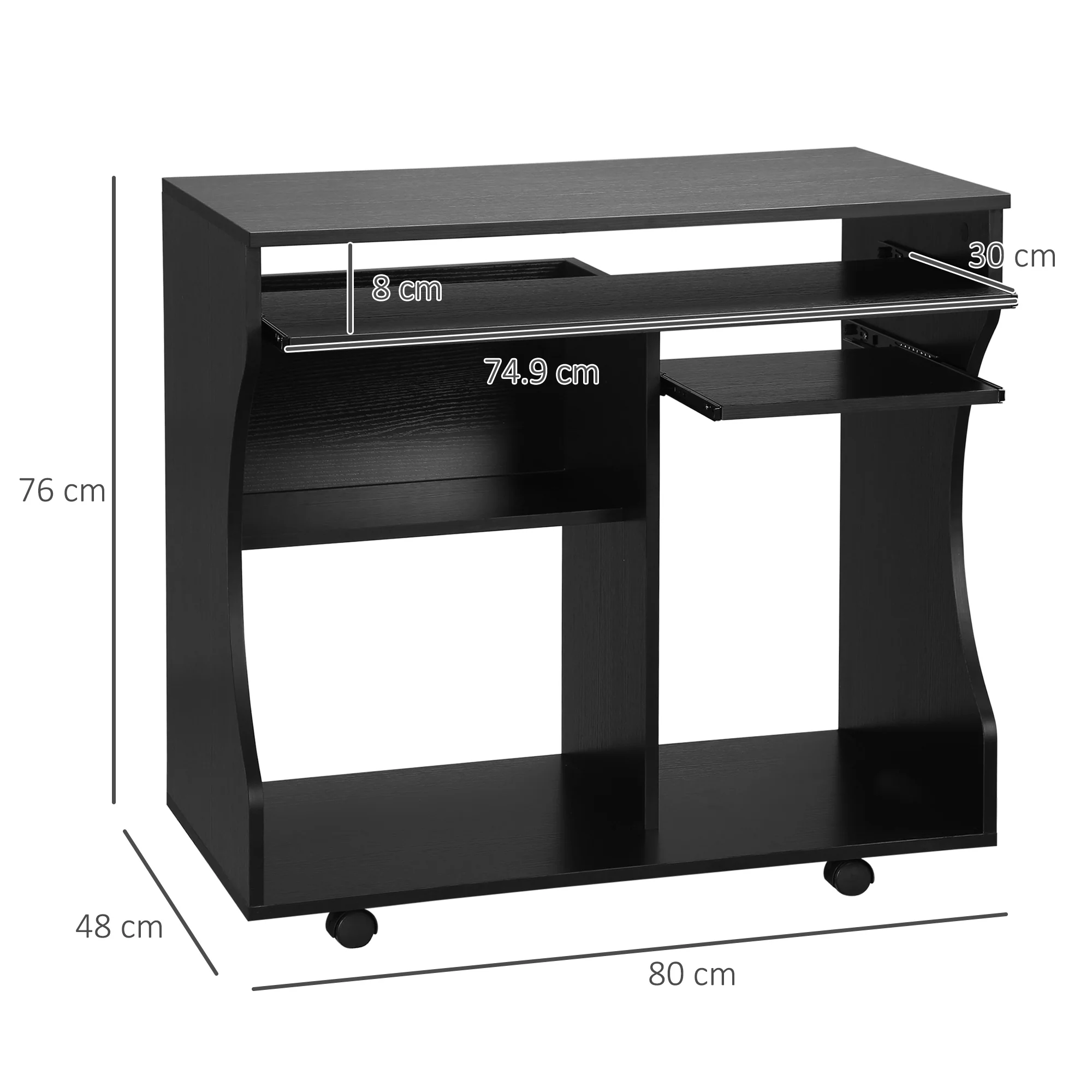 HOMCOM Computer Table Study Desk with Sliding Keyboard Tray, Black - Image 5