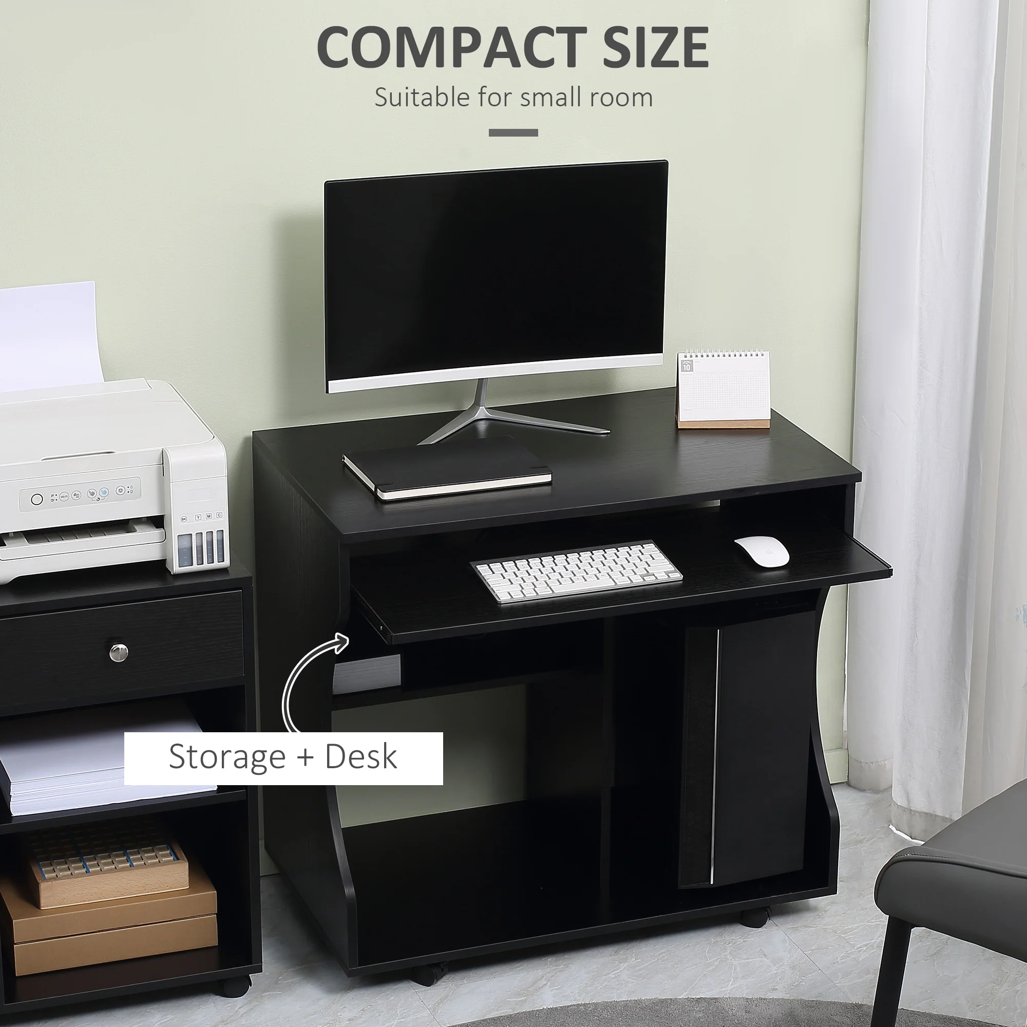 HOMCOM Computer Table Study Desk with Sliding Keyboard Tray, Black - Image 6