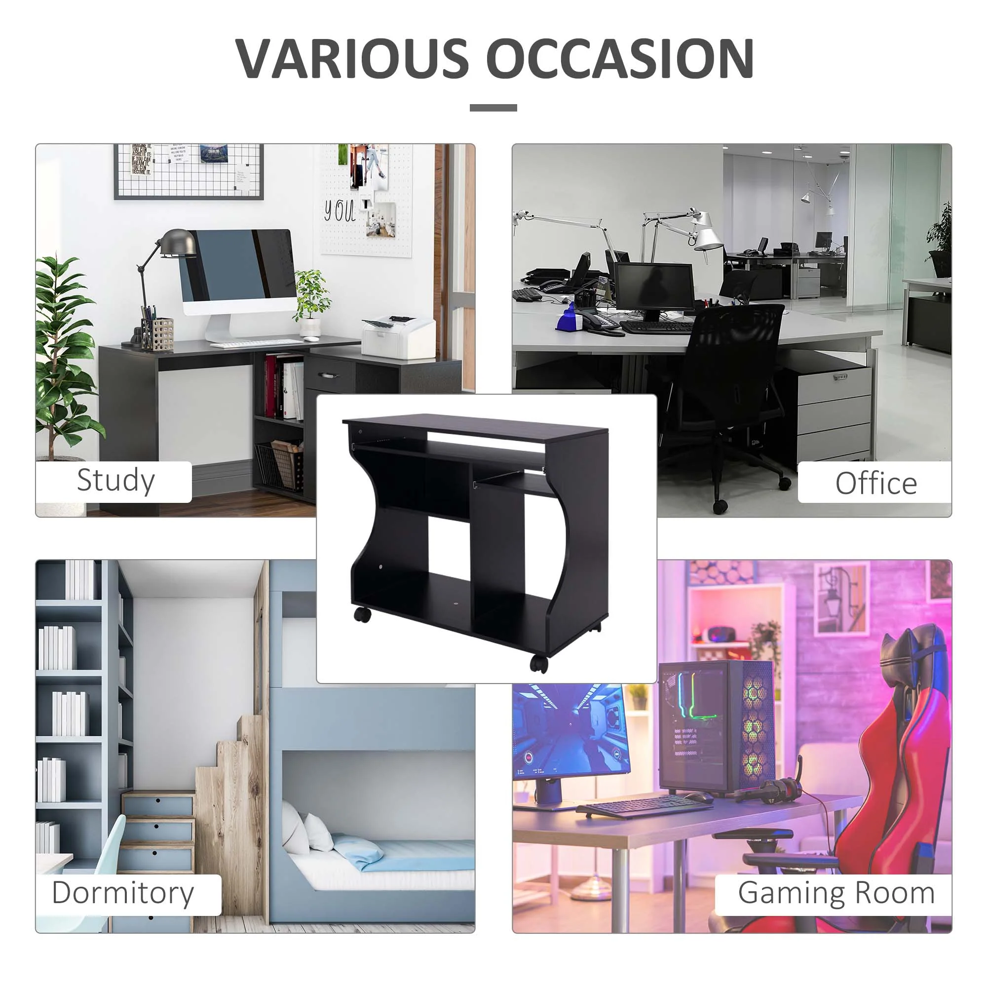 HOMCOM Computer Table Study Desk with Sliding Keyboard Tray, Black - Image 7