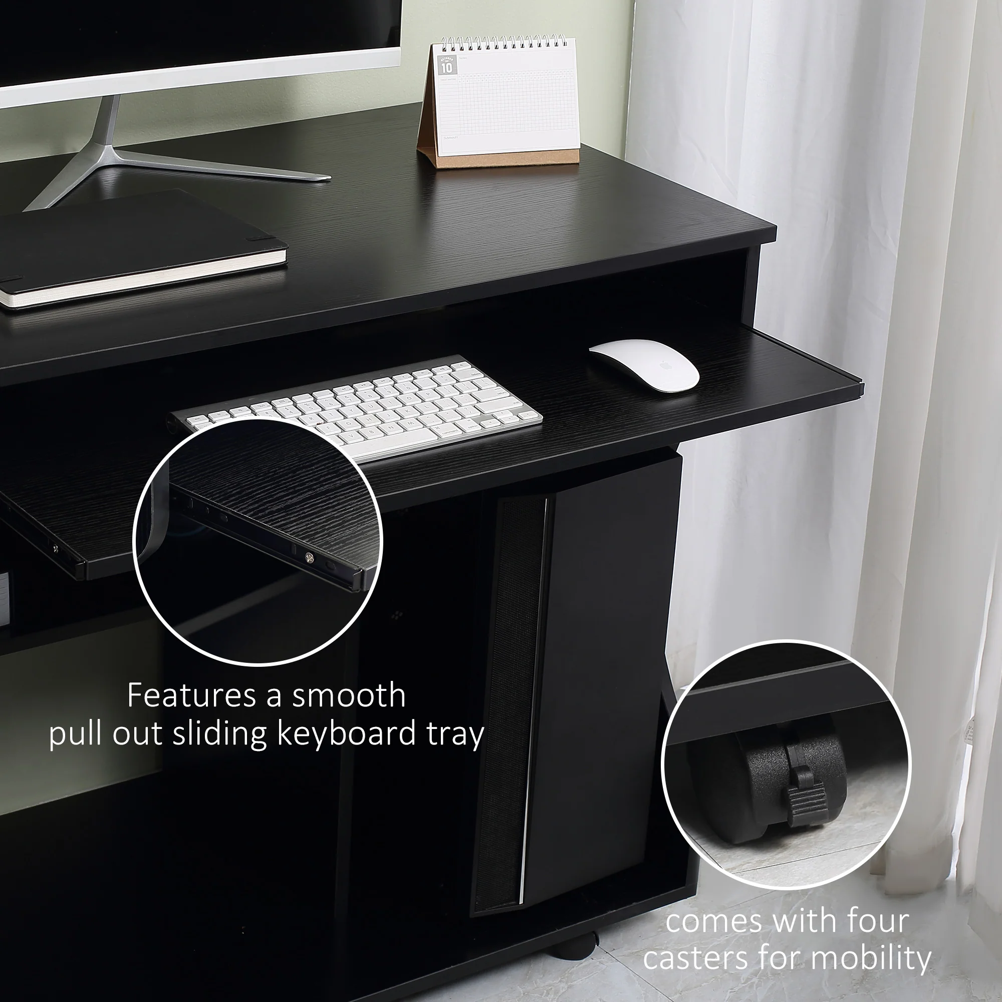 HOMCOM Computer Table Study Desk with Sliding Keyboard Tray, Black - Image 8