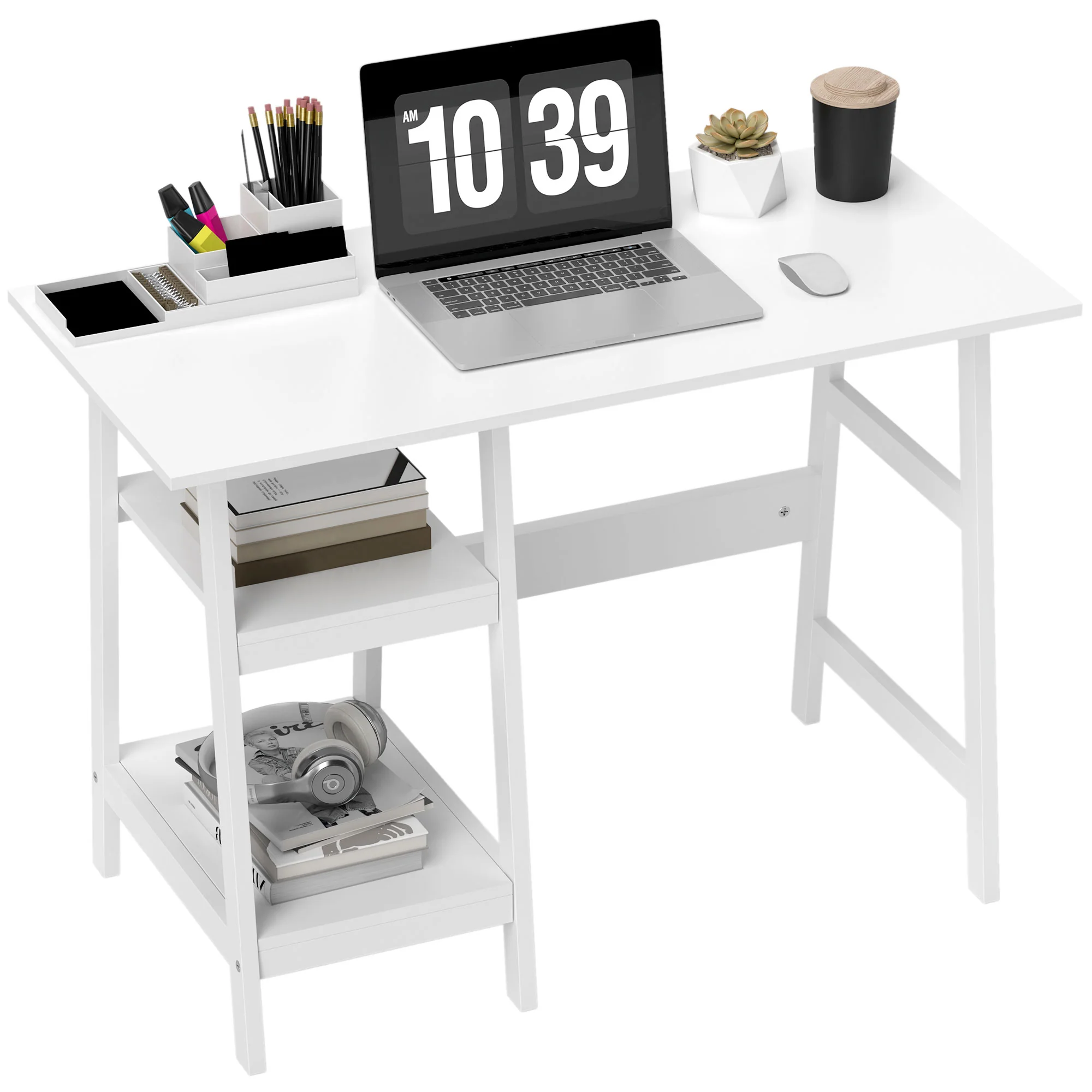 HOMCOM Computer Writing Desk w/ Shelf PC Workstation for Home Office - Image 10