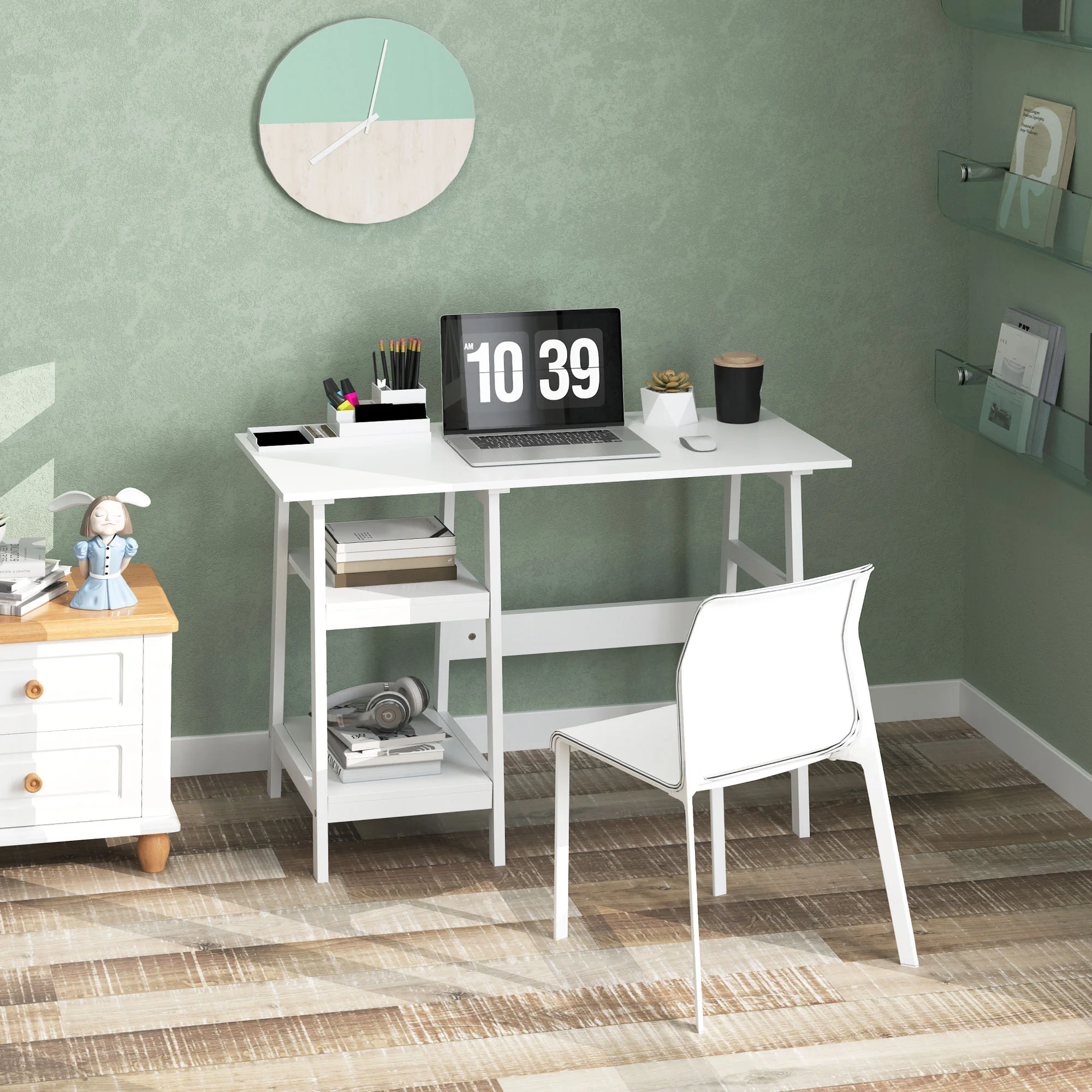 HOMCOM Computer Writing Desk w/ Shelf PC Workstation for Home Office - Image 11