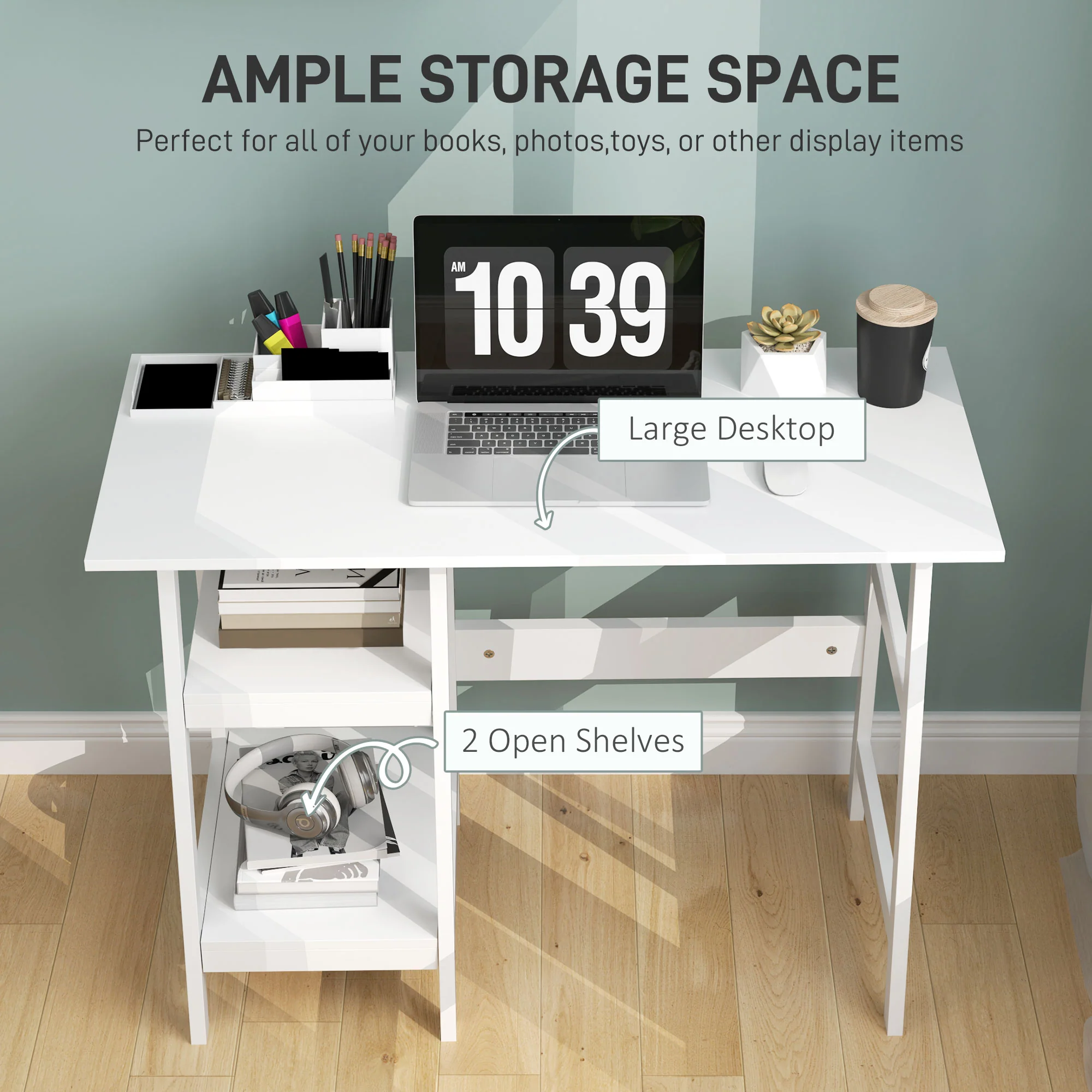 HOMCOM Computer Writing Desk w/ Shelf PC Workstation for Home Office - Image 12