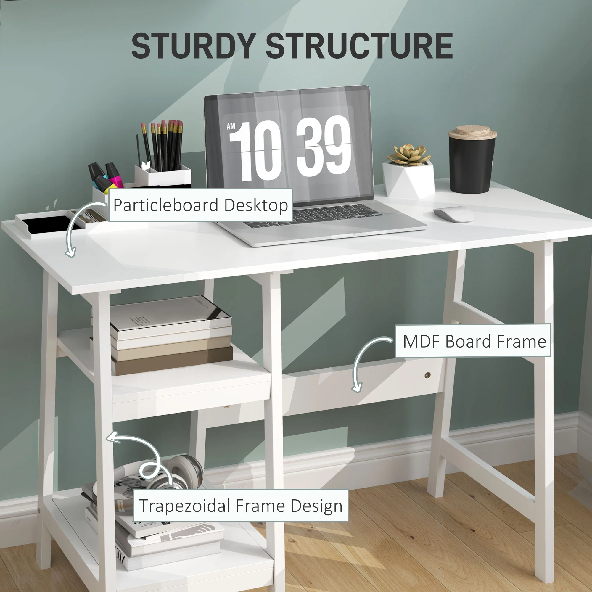 HOMCOM Computer Writing Desk w/ Shelf PC Workstation for Home Office - Image 13