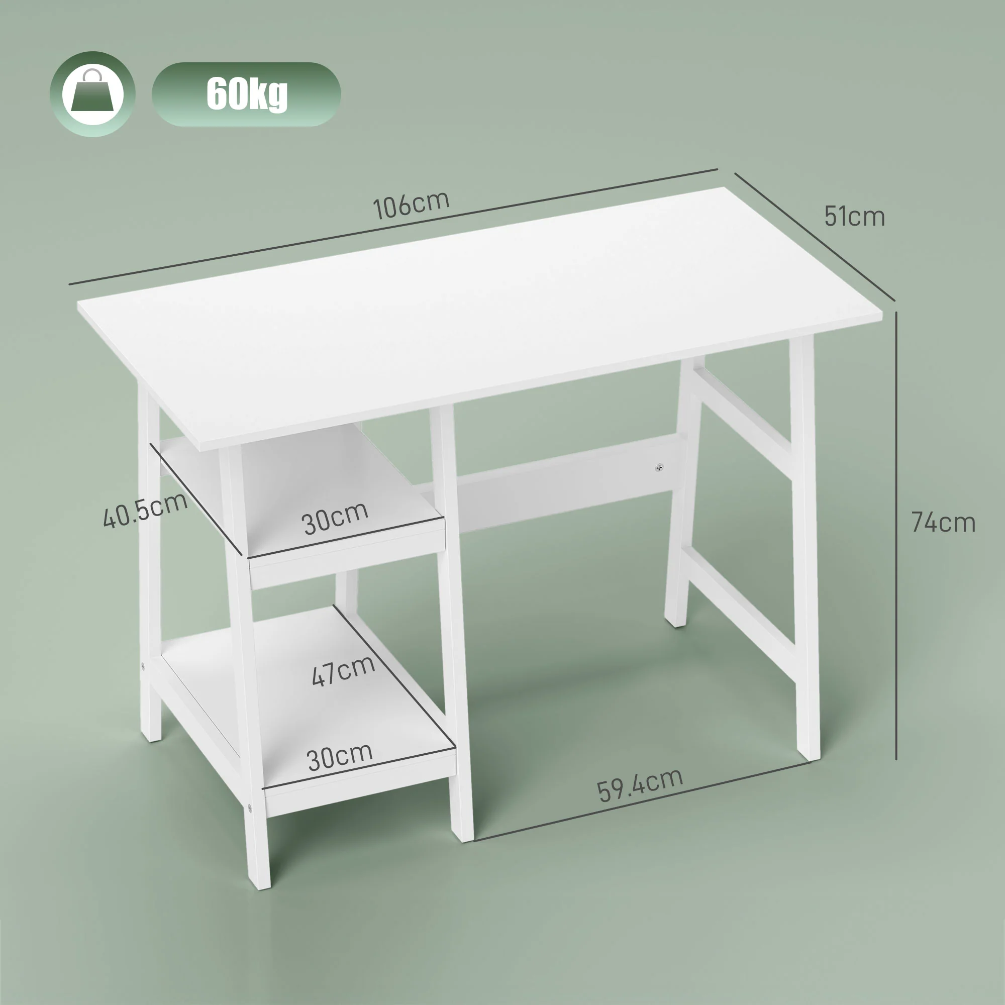 HOMCOM Computer Writing Desk w/ Shelf PC Workstation for Home Office - Image 14