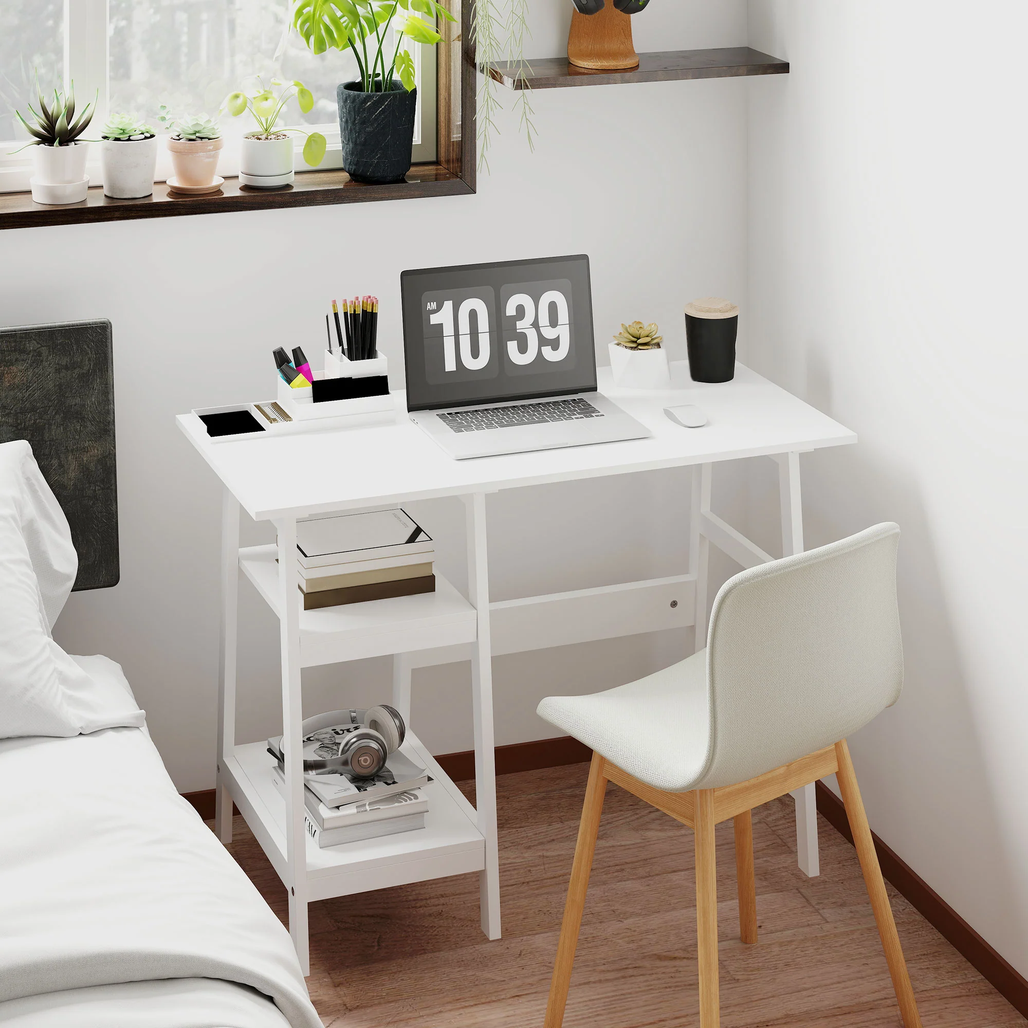 HOMCOM Computer Writing Desk w/ Shelf PC Workstation for Home Office - Image 18