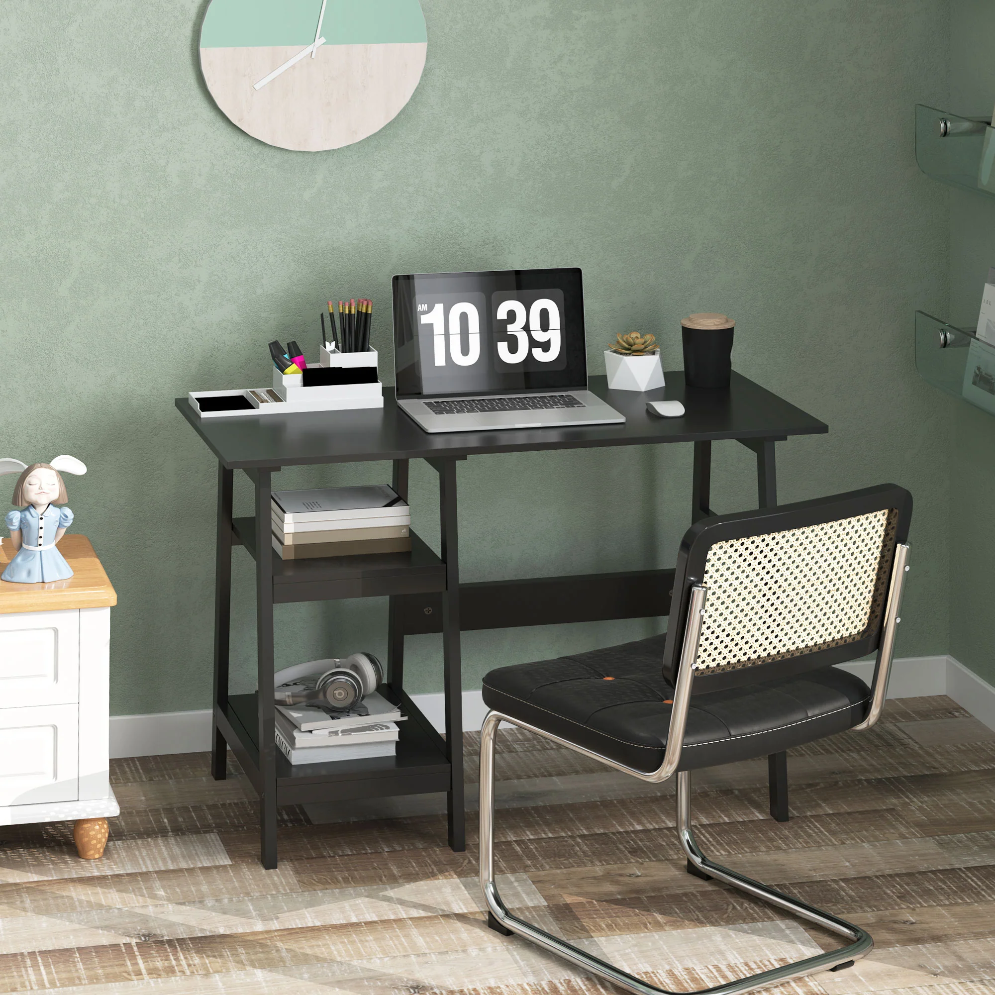 HOMCOM Computer Writing Desk w/ Shelf PC Workstation for Home Office - Image 2