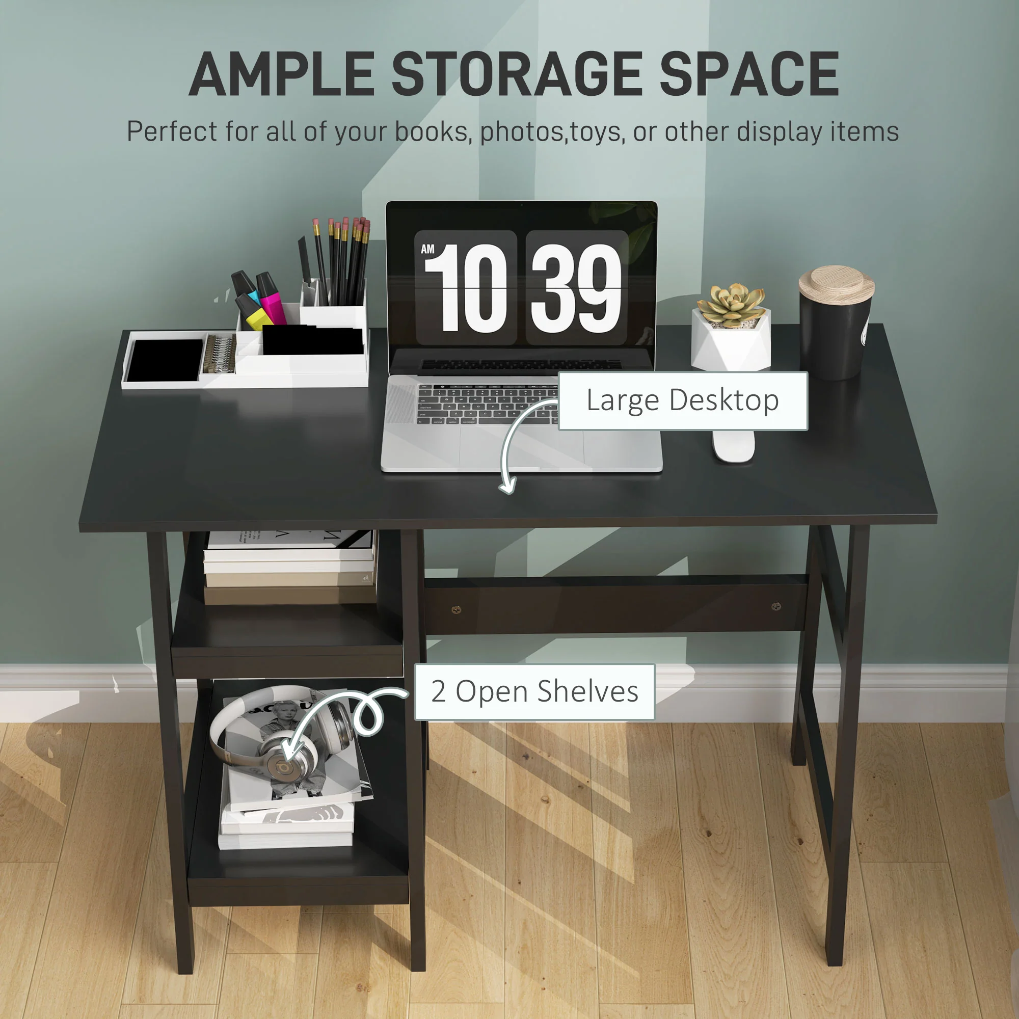 HOMCOM Computer Writing Desk w/ Shelf PC Workstation for Home Office - Image 3