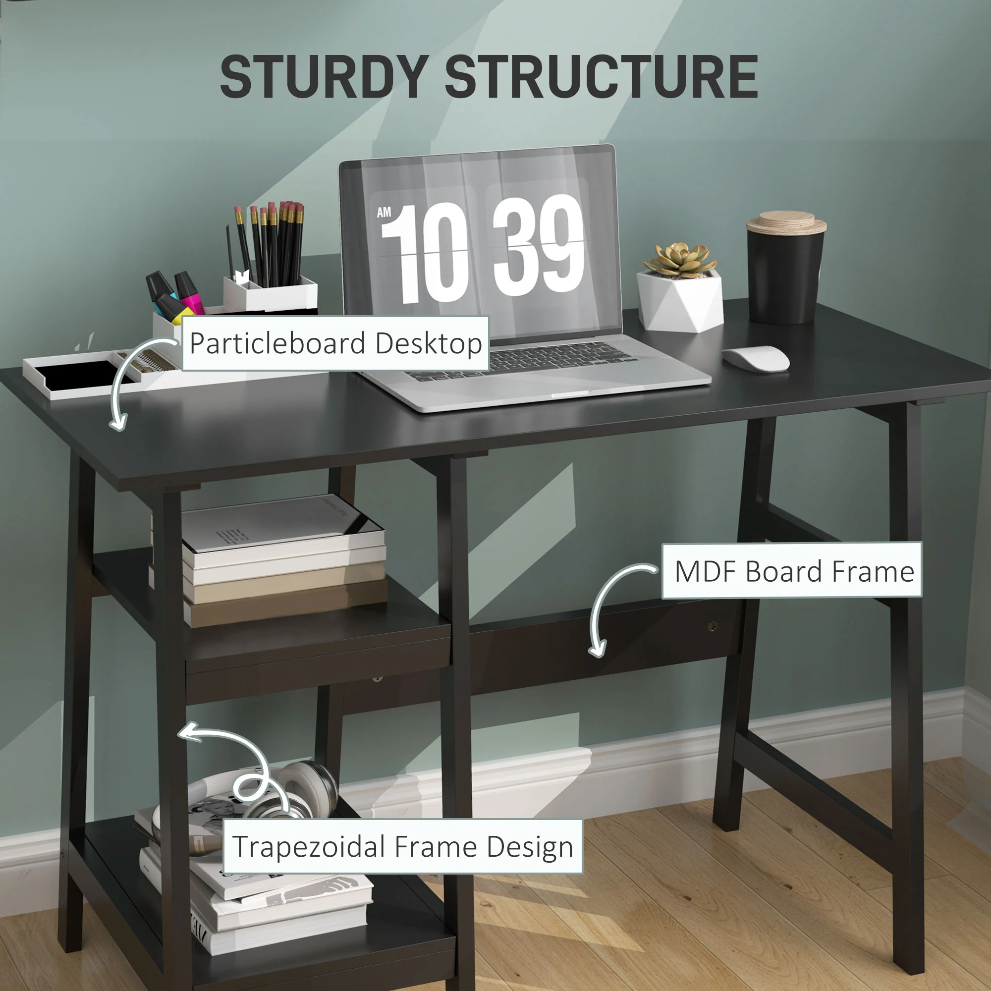 HOMCOM Computer Writing Desk w/ Shelf PC Workstation for Home Office - Image 4
