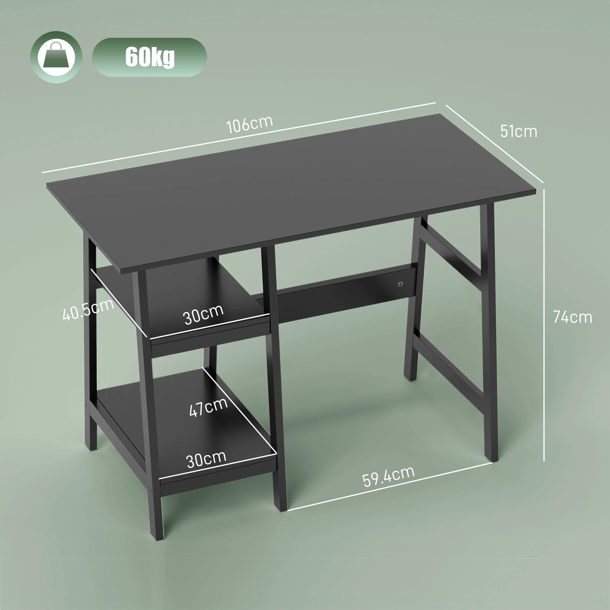 HOMCOM Computer Writing Desk w/ Shelf PC Workstation for Home Office - Image 5