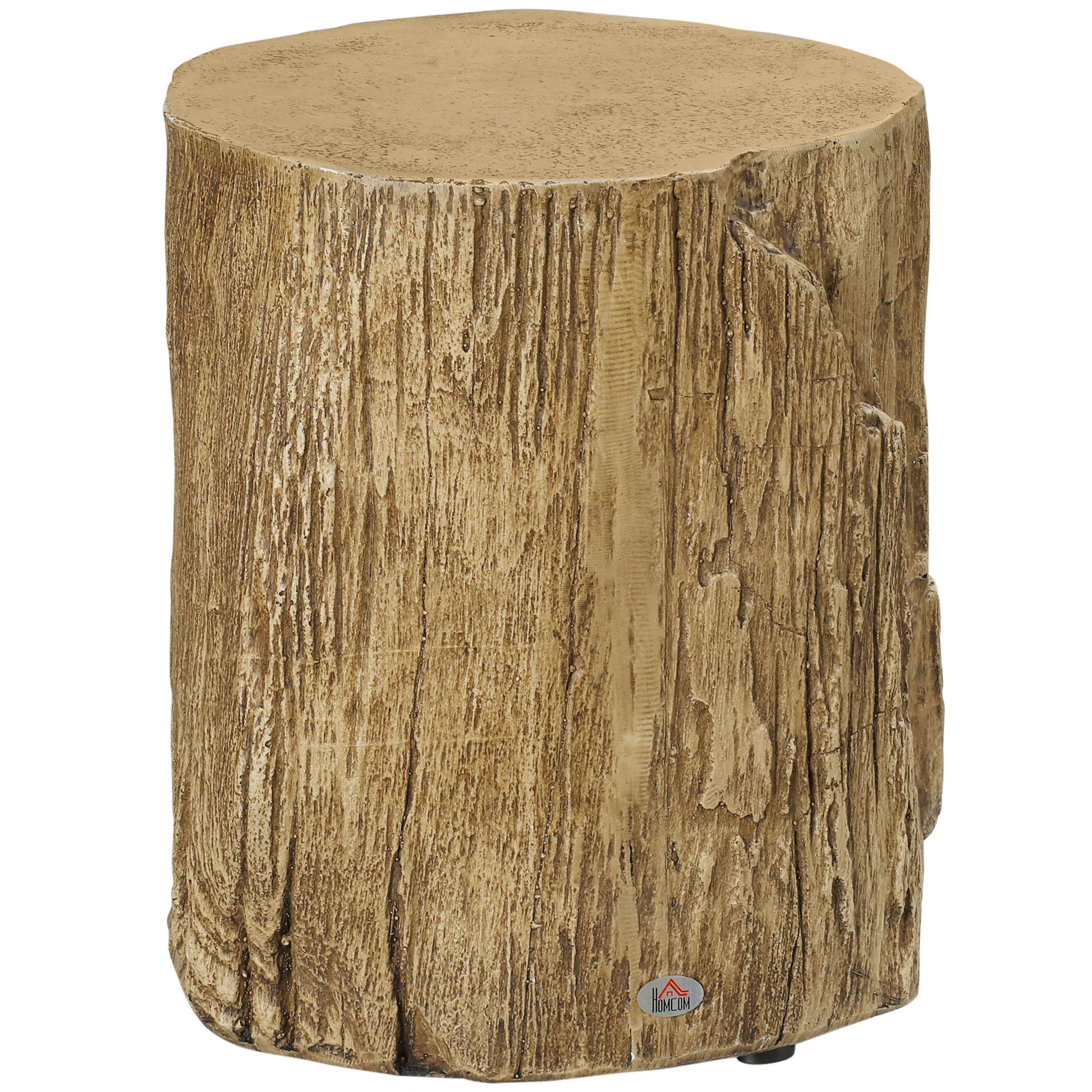 HOMCOM Concrete Side Table Tree Stump End Table For Indoor Outdoors Natural - Image 2