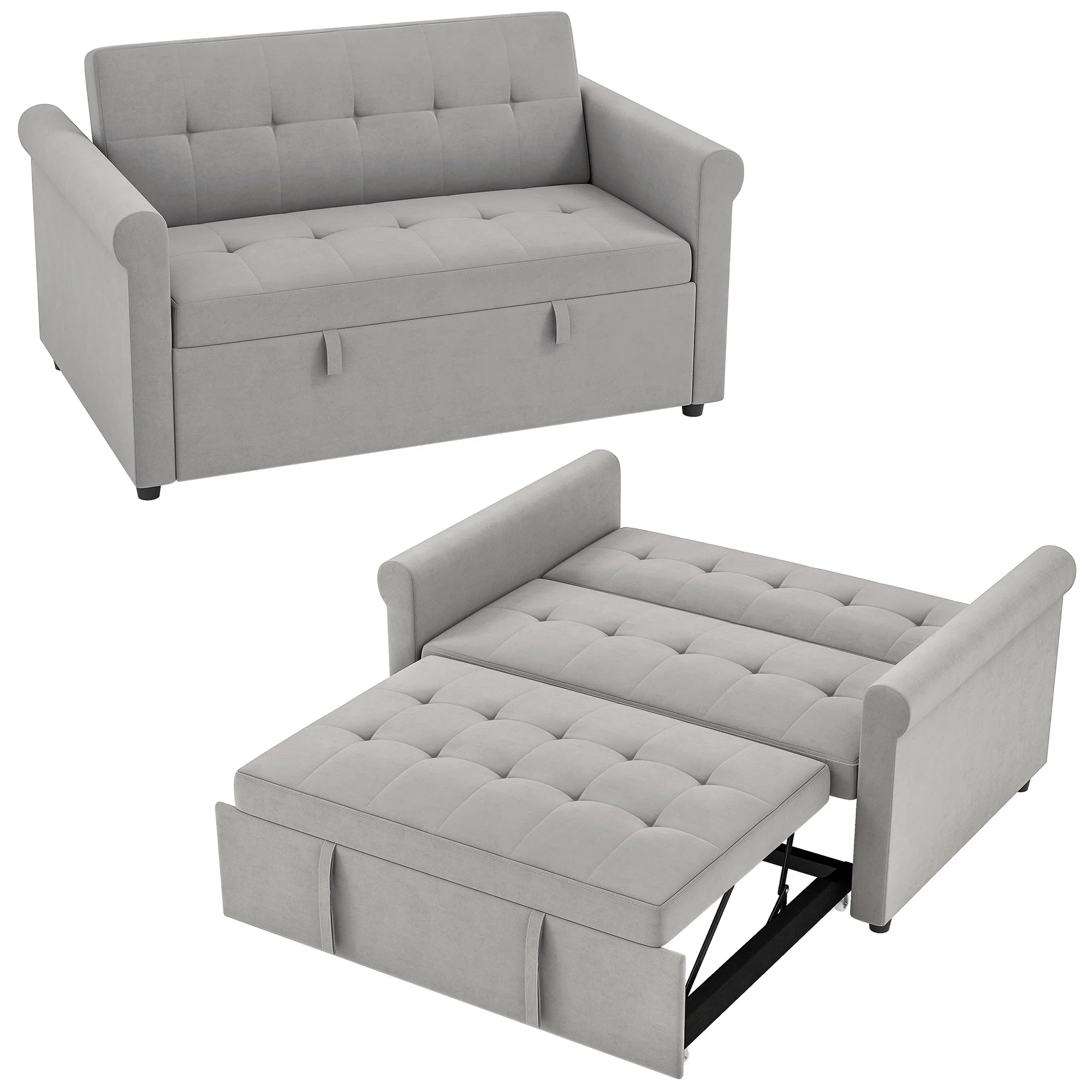 HOMCOM Convertible Pull Out Sleeper Sofa Bed Settee For Living Room, Grey